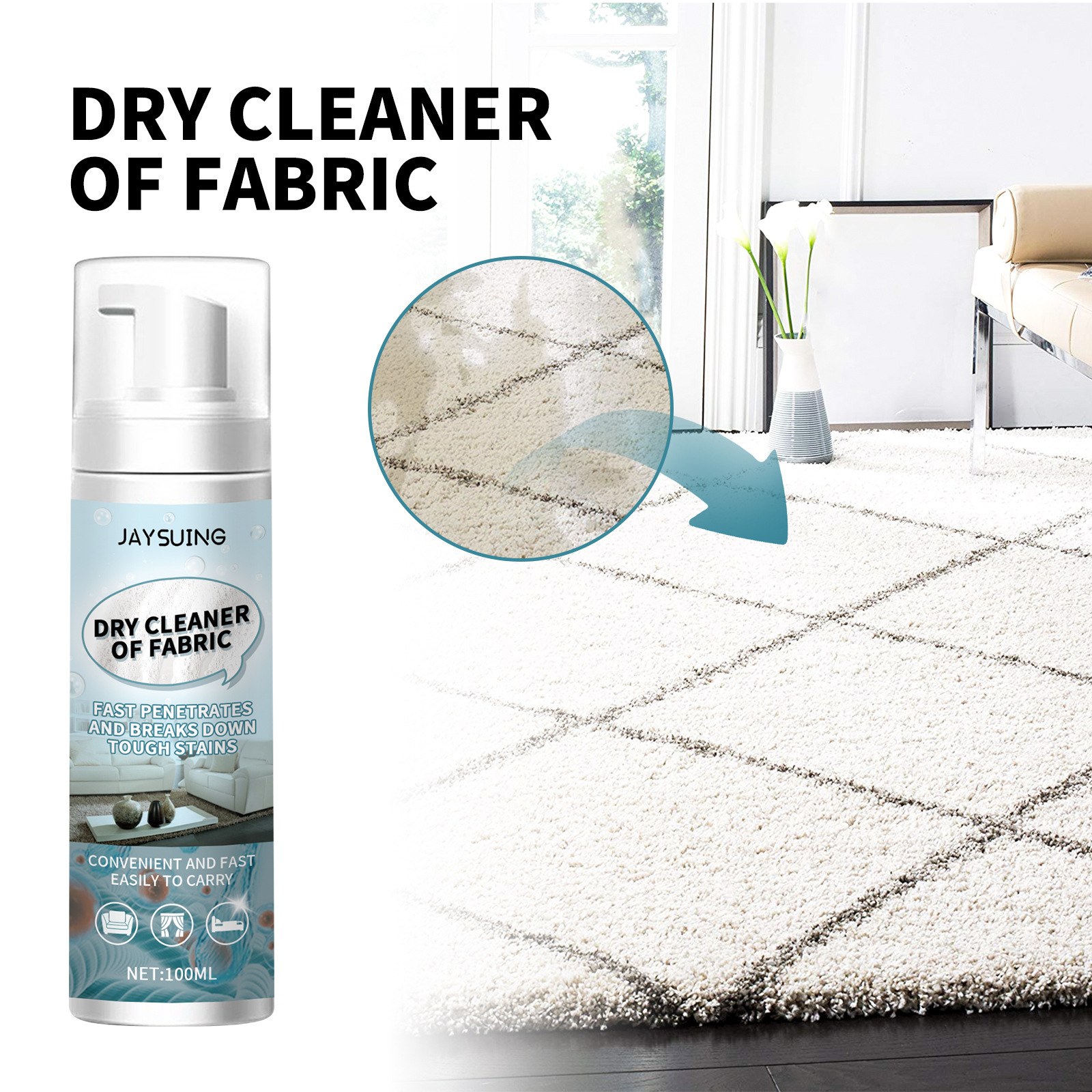 Schaumreiniger Für Fußmatten, Vorhänge, Sofas Und Textilien – Wasserloser, Farbschonender Reiniger – 100 Ml -- Biemmedue