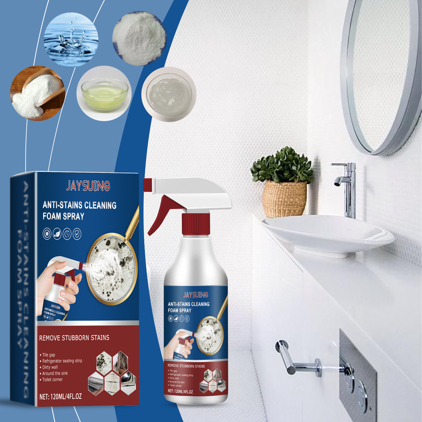 Schaumreinigungsspray Fürs Badezimmer – Multifunktionales Schaumreinigungsspray Für Badezimmerwandflecken – 120 Ml -- Biemmedue