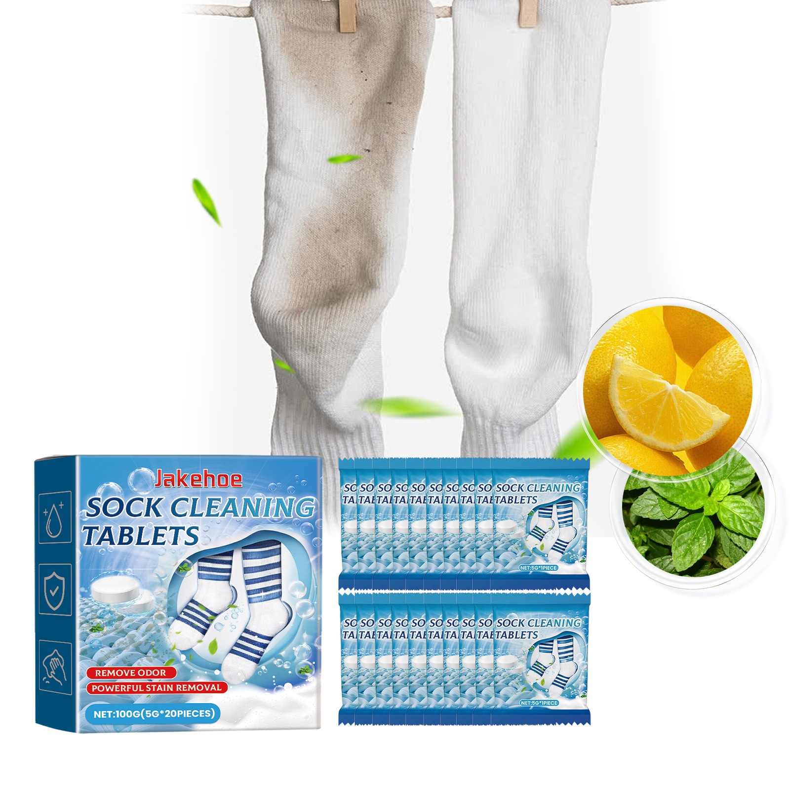 Sockenreinigungstücher Entfernen Sanft Hartnäckigen Schmutz, Flecken Und Gerüche Aus Socken. Mehrzweck-reinigungstücher – 100 G (5 G × 20 Stück) -- Biemmedue