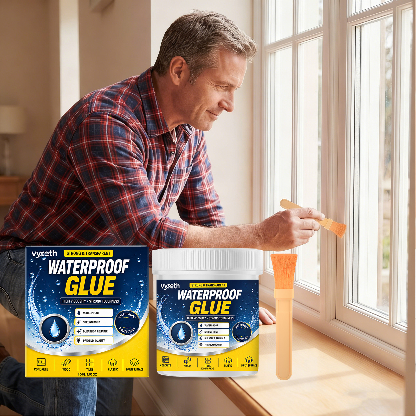 Transparenter, Wasserfester Dichtstoff Für Wände, Holzpaneele, Fensterbänke Und Diverse Andere Oberflächen Geeignet Zum Abdichten Und Füllen Von Fugen Unsichtbarer Klebstoff – 100 G + Pinsel 1 -- Bie