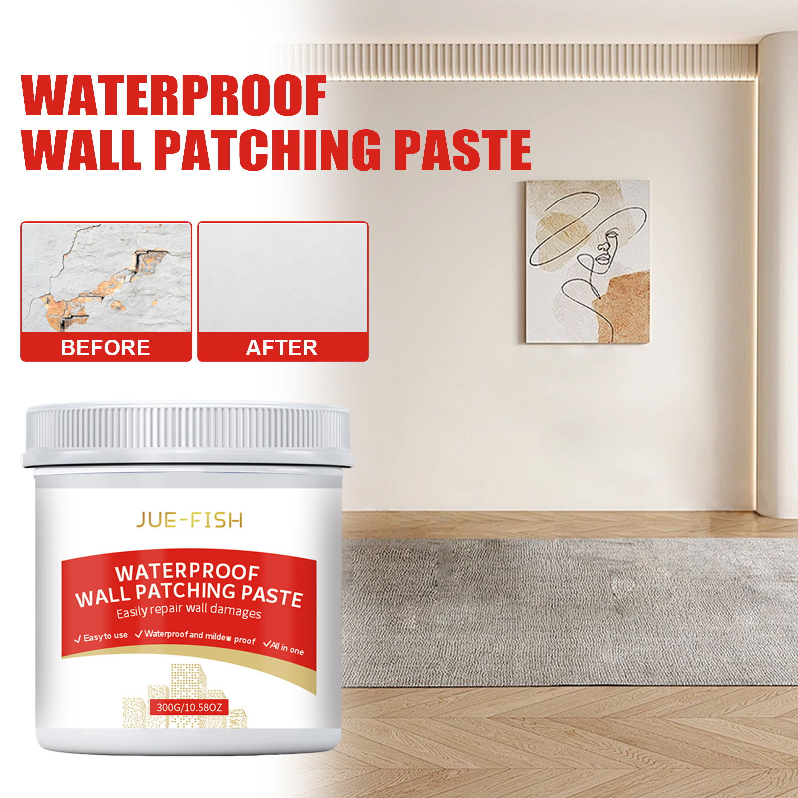 Wandfüllerpaste Für Weiße Wände, Schimmelflecken, Graffiti, Renovierung, Rissfüllung Und Glättung – 300 G -- Biemmedue