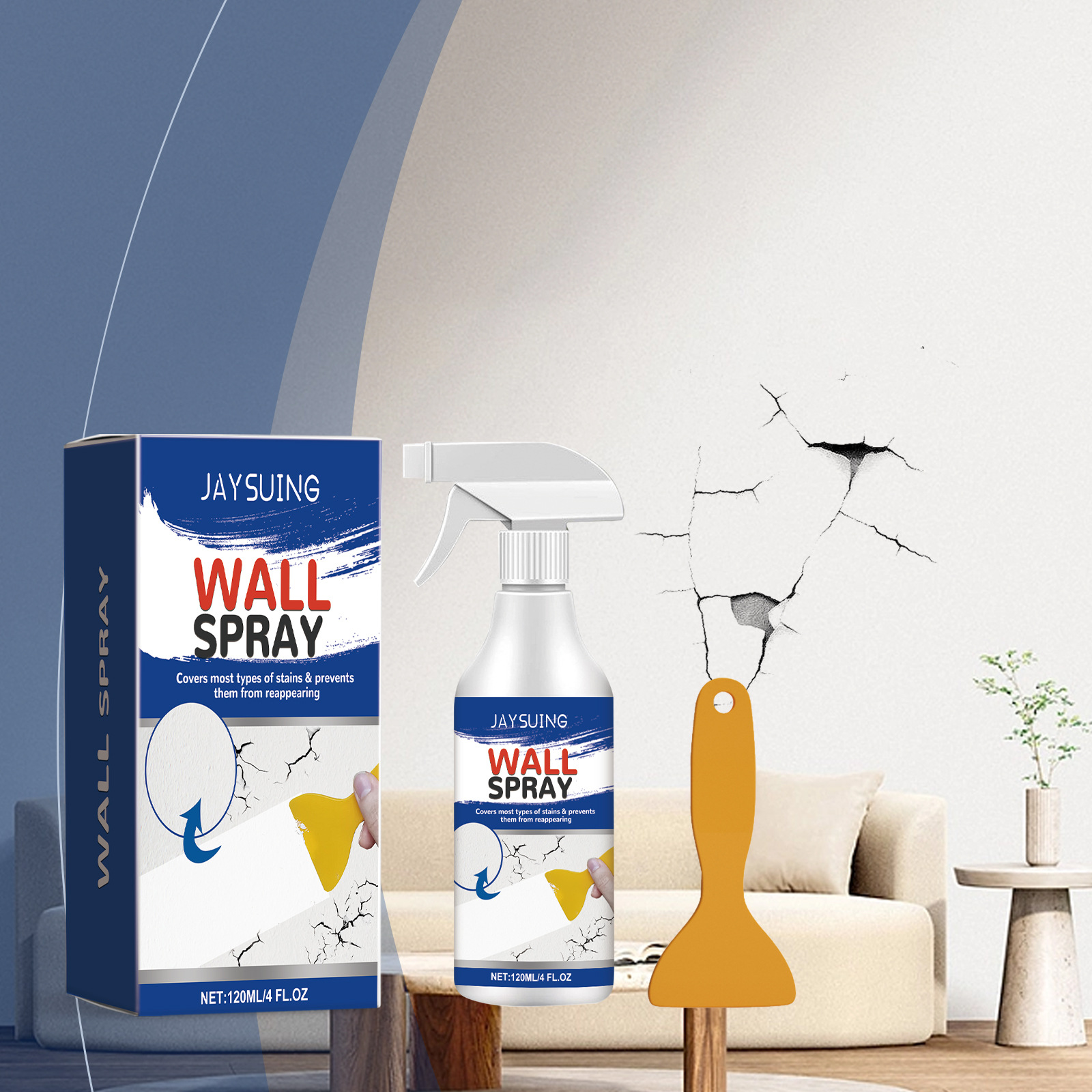 Wandrenovierungsspray: Erfrischend, Wasserfest, Sonnenbeständig, Ideal Für Renovierung Und Flächendeckende Ausbesserung. Wandrenovierungsspray – 120 Ml Wandfarbe + 1 Spachtel -- Biemmedue