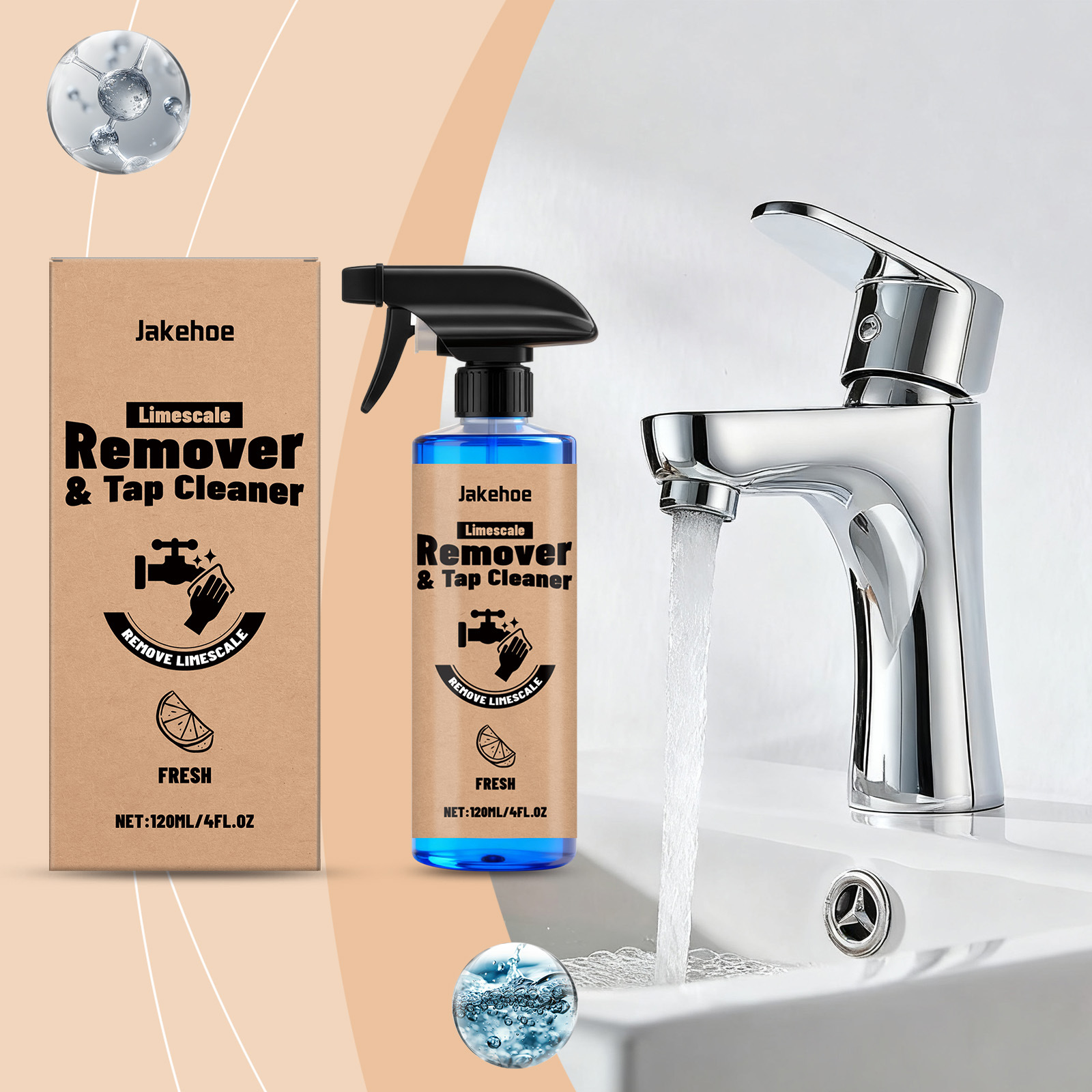Wasserhahnreiniger, Entfernt Hartnäckige Wasserflecken Von Wasserhähnen, Duschköpfen Und Stahlmöbeln – 120 Ml -- Biemmedue