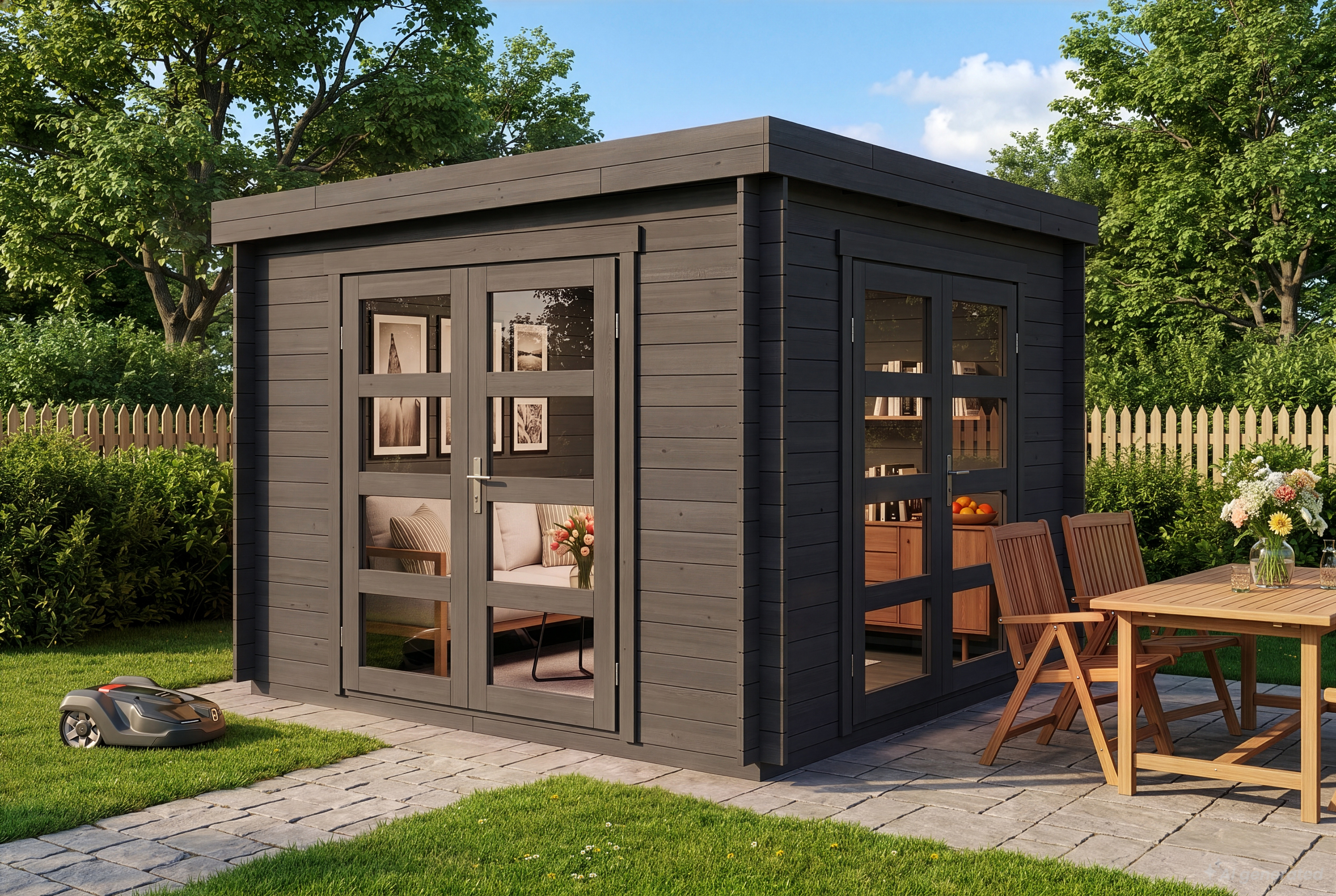 Gartenhaus Paloma Beach Gartenhaus aus Holz in Anthrazitgrau, Holzhaus mit 28 mm Wandstärke, Blockbohlenhaus mit Montagematerial - Alpholz