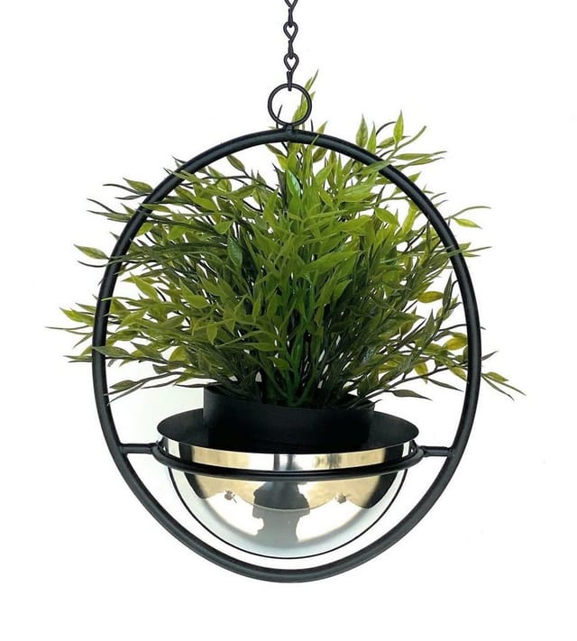 Blumenampel Innen Metall Wand Hängepflanzen 43 cm 96087 s mit Topf Silber Pflanzenhänger Blumenhänger Topfhänger Blumen Blumentopfhänger Hängetopf