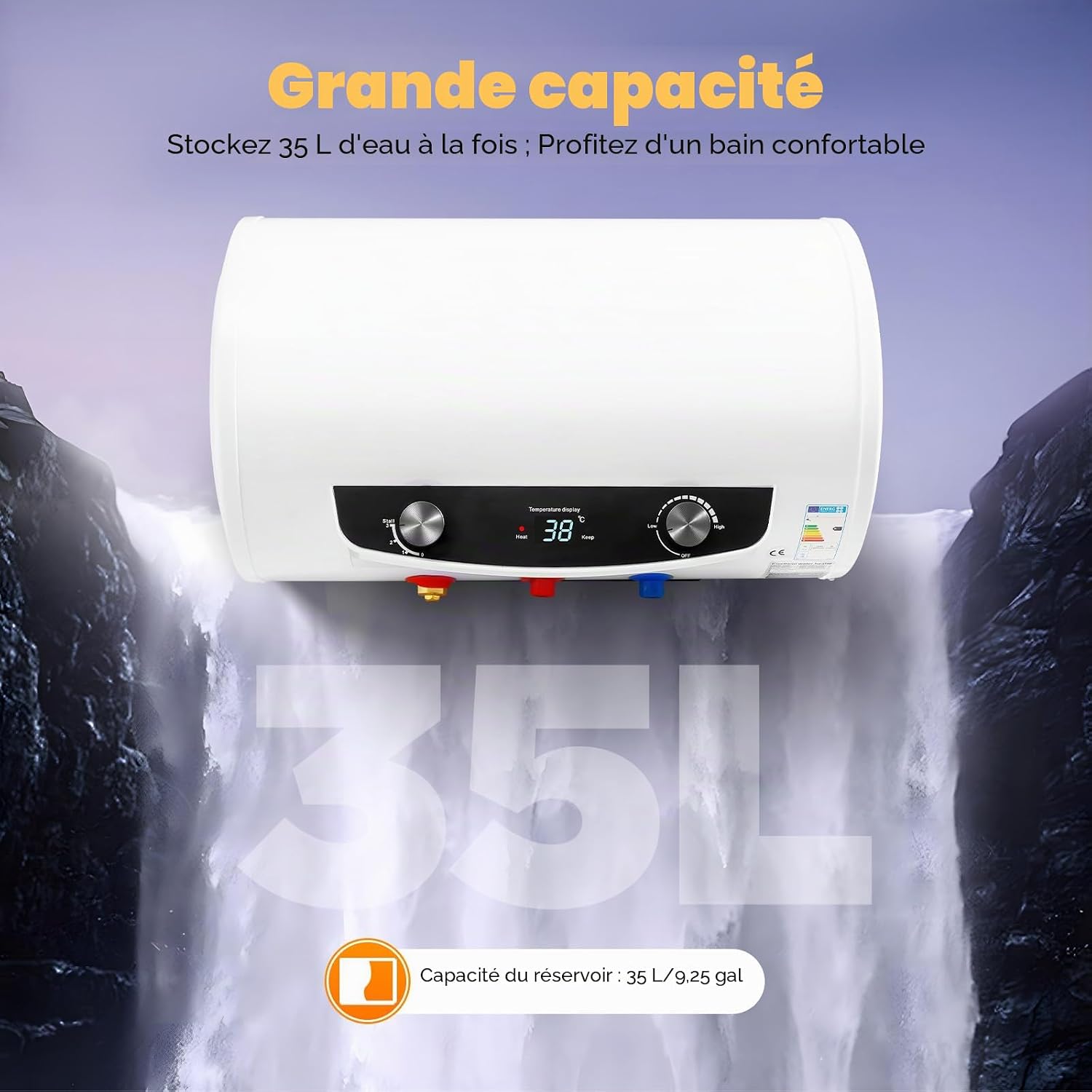 35l Elektro Warmwasserspeicher, 2000w Wandmontage Warmwasserboiler Rostfreier, Ipx4 Wasserdichtes Niveau Und 35-75°c Einstellbare Temperatur