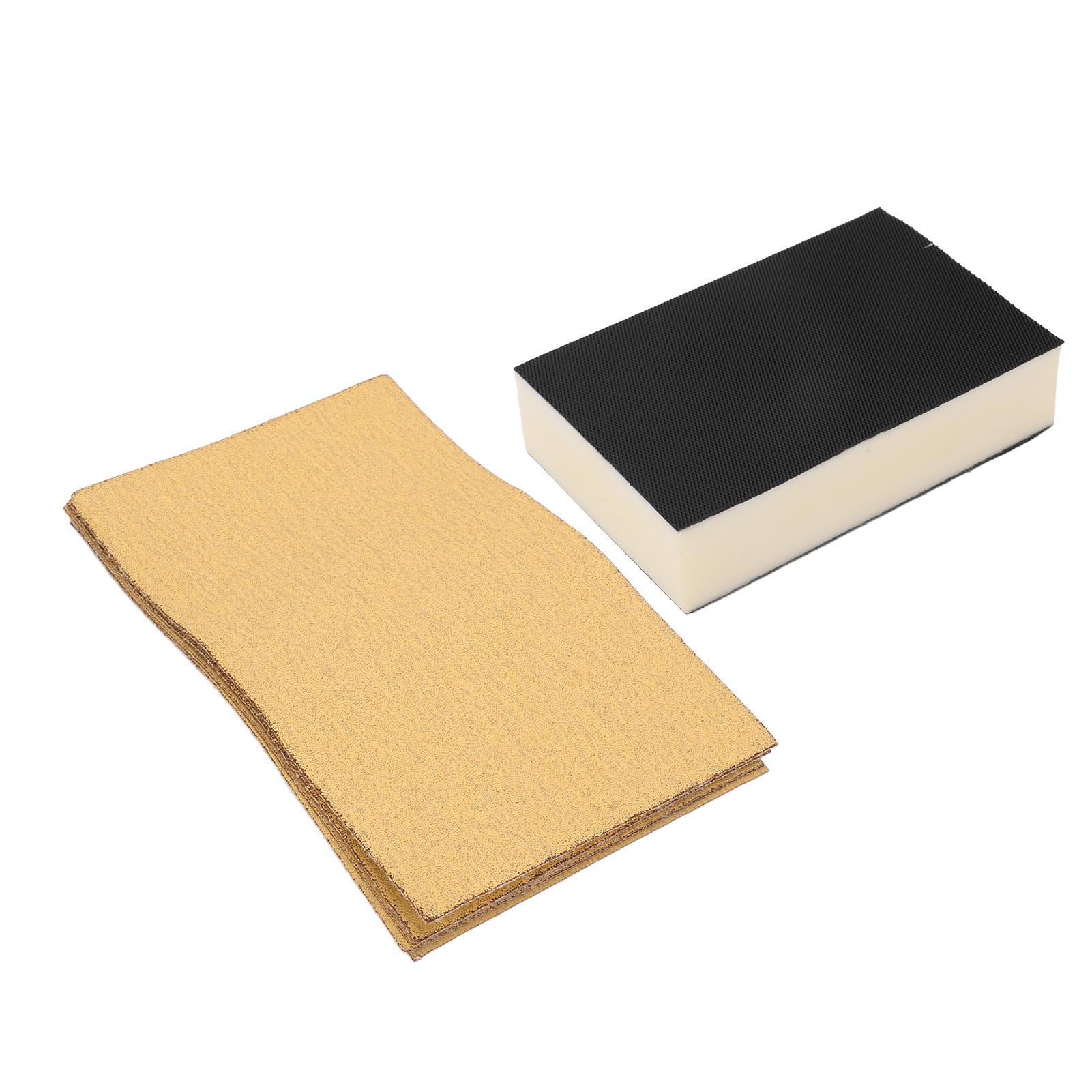 7-teiliges Set Bestehend Aus Einem Handschleifklotz, Robustem Schleifpapier Und Einem Schleifschwamm Mit Gelber Beflockung.