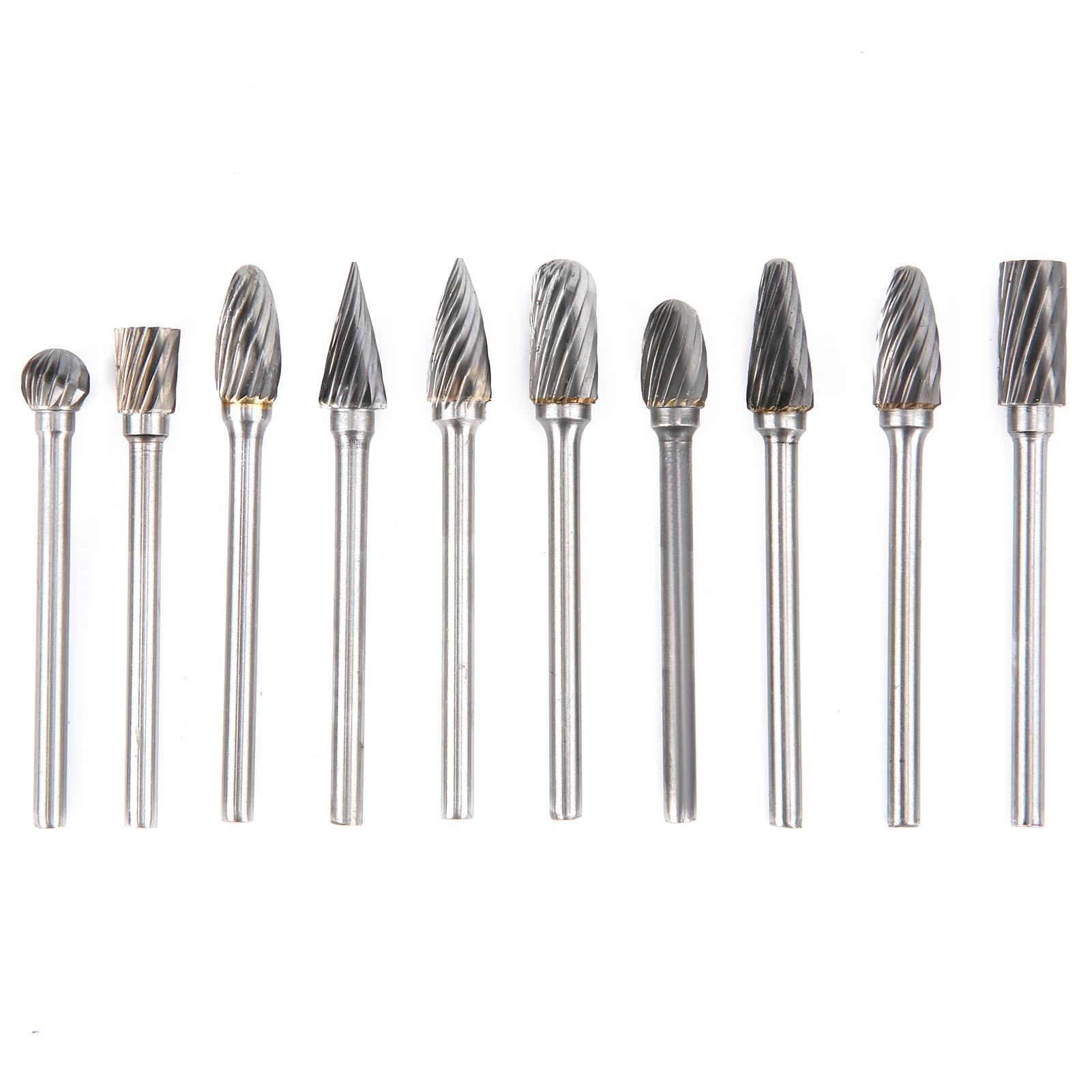 Set Mit 10 Einseitig Geschnittenen Rotationsbohrern Zum Polieren Und Schleifen Von Metallen.