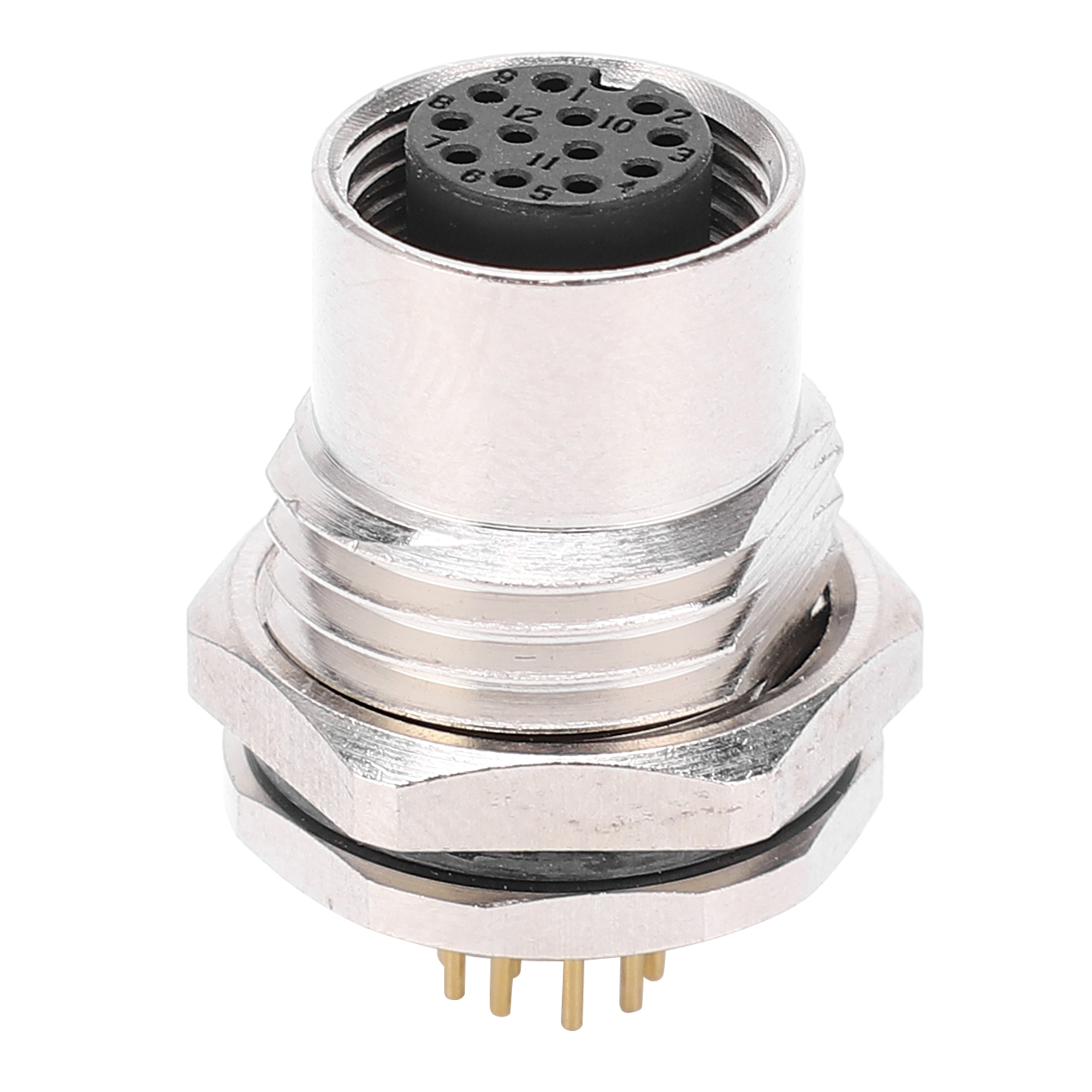 Metallsteckverbinder Für Einbaufrontplatten, F1-bohrung, Lötanschluss, 12 Pins, Schutzart Ip67 (wasserdicht), M12-f1-s12