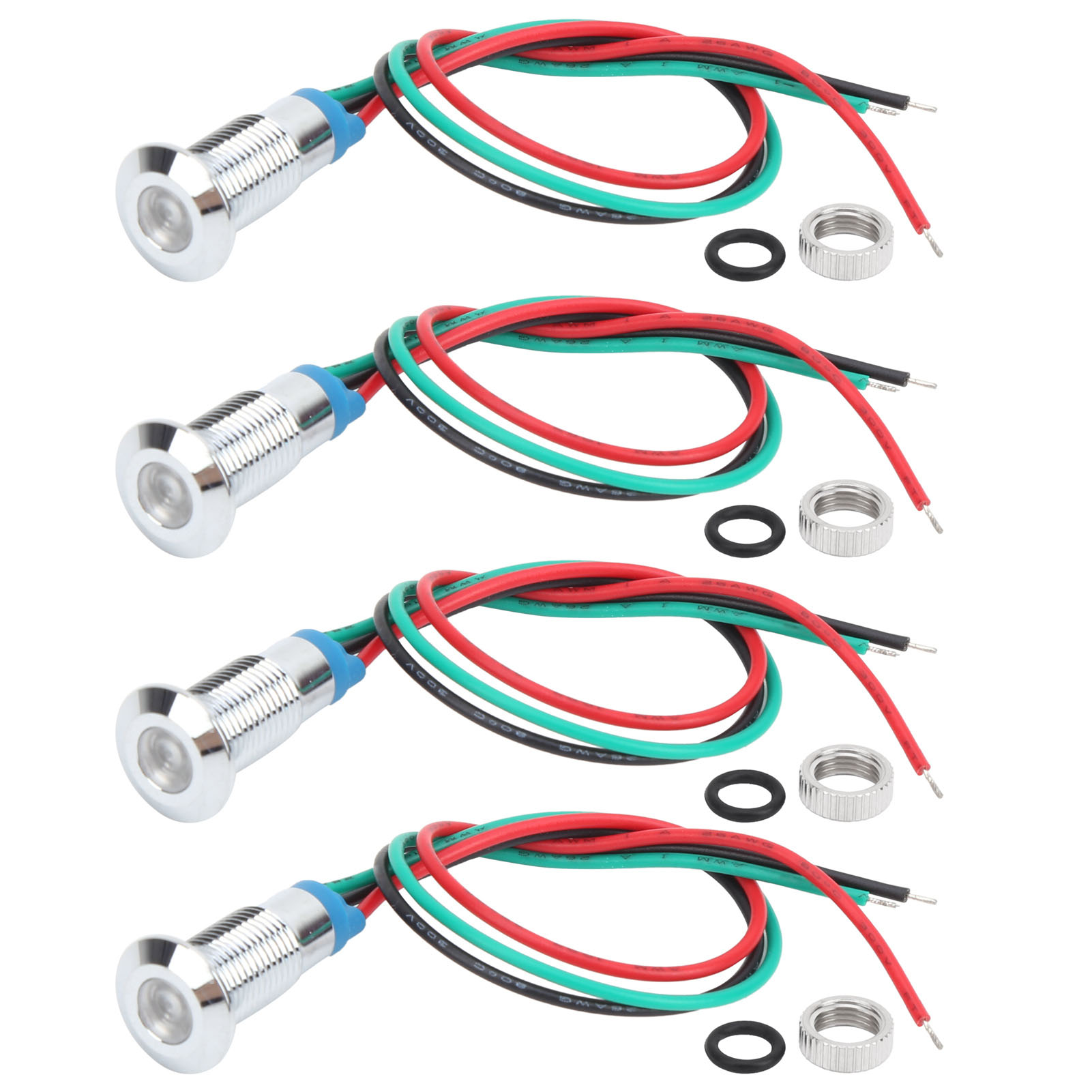 4 Sätze Vorverdrahteter, Zweifarbiger, Wasserdichter, Runder Metall-leds, Gemeinsame Kathode 8 Mm 36 V (rot Und Grün)