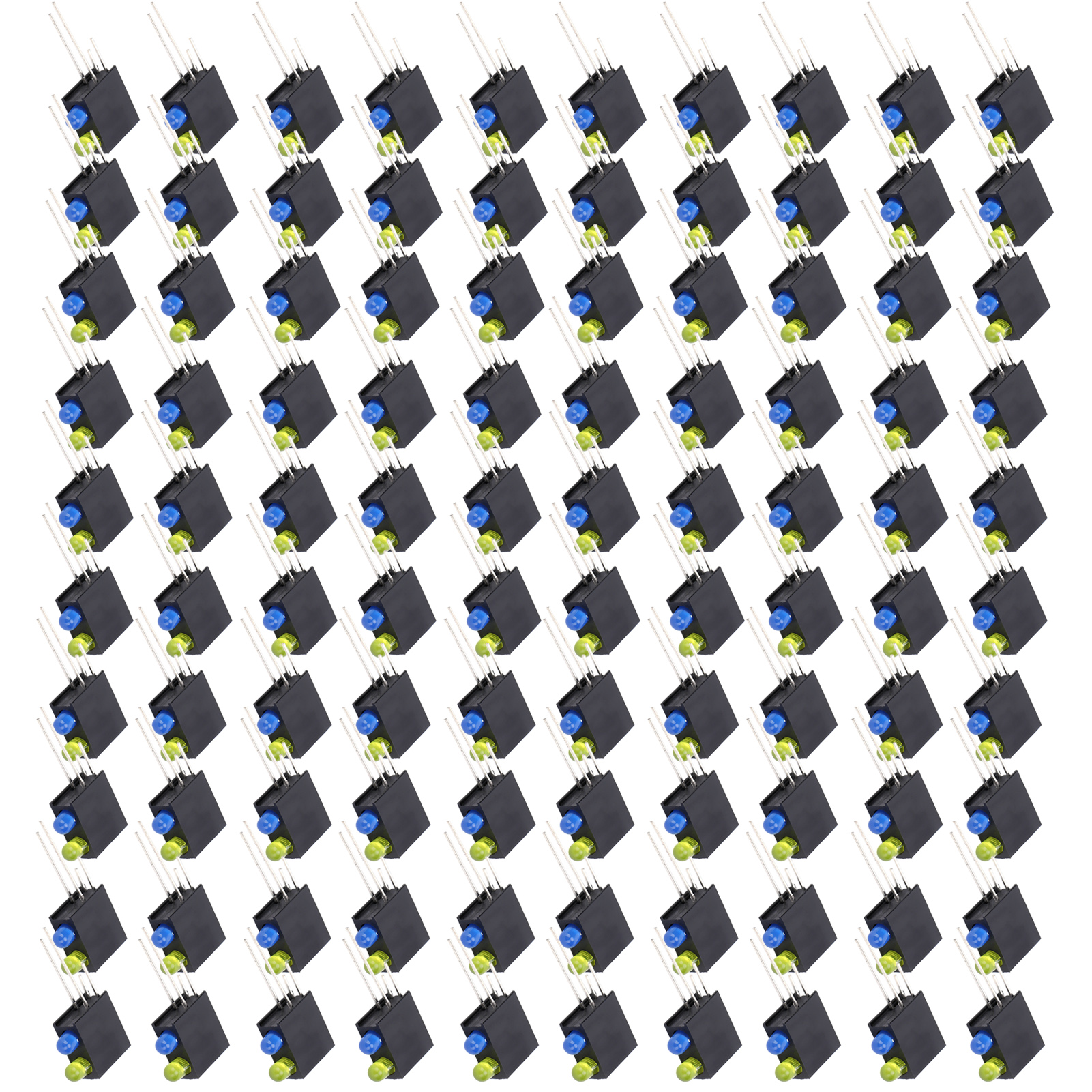 Packung Mit 100 90° Abgewinkelten Led-lampenfassungen, Doppelloch, Für Industrielle Anwendungen: Schwarz, Gelb, Blau.