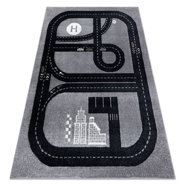 Rugsx - Teppich fun Track für Kinder, Straße, Stadt grau grey 140x190 cm