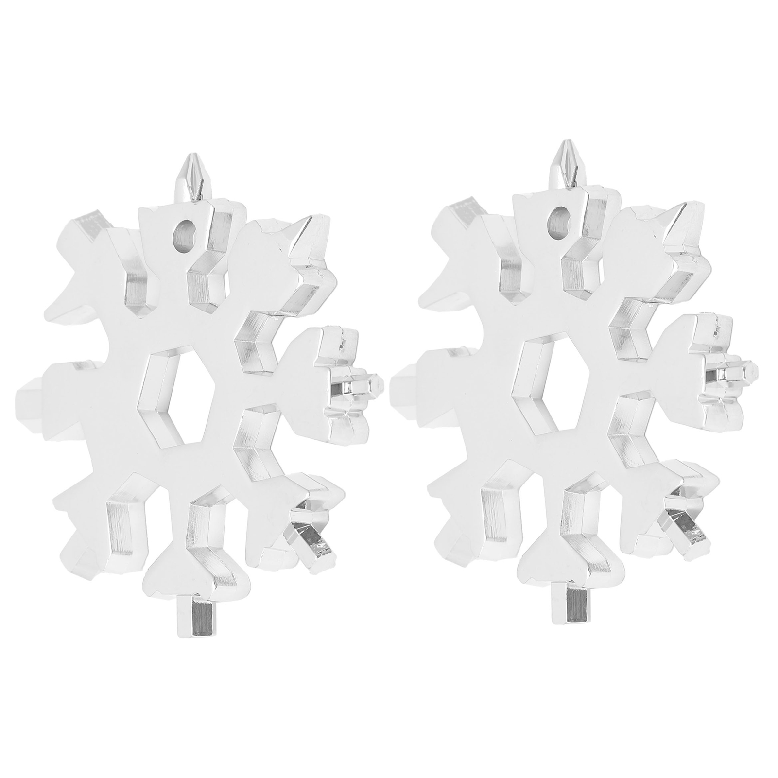 Multifunktionaler Schneeschlüssel Aus Kohlenstoffstahl (2er-set), Schneeflockenförmig, Silber.