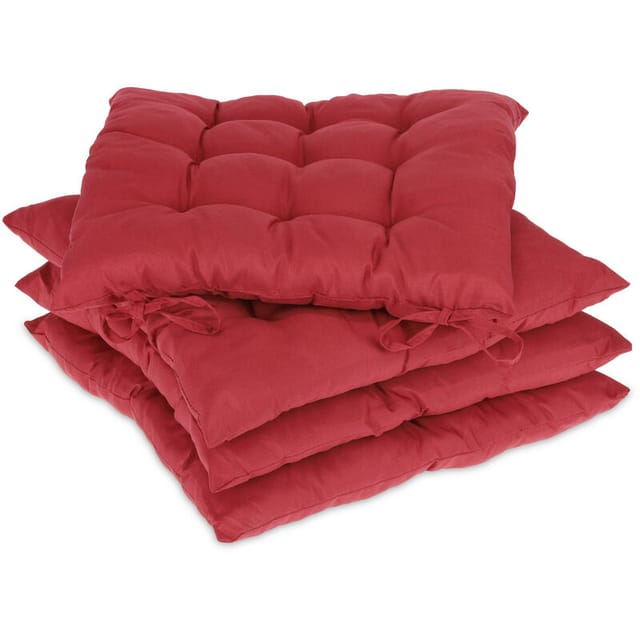 Stuhlkissen 4er Set, 38x38 cm, Sitzkissen mit Bändern, indoor & outdoor, Polyesterbezug, Stuhlpolster, rot - Relaxdays