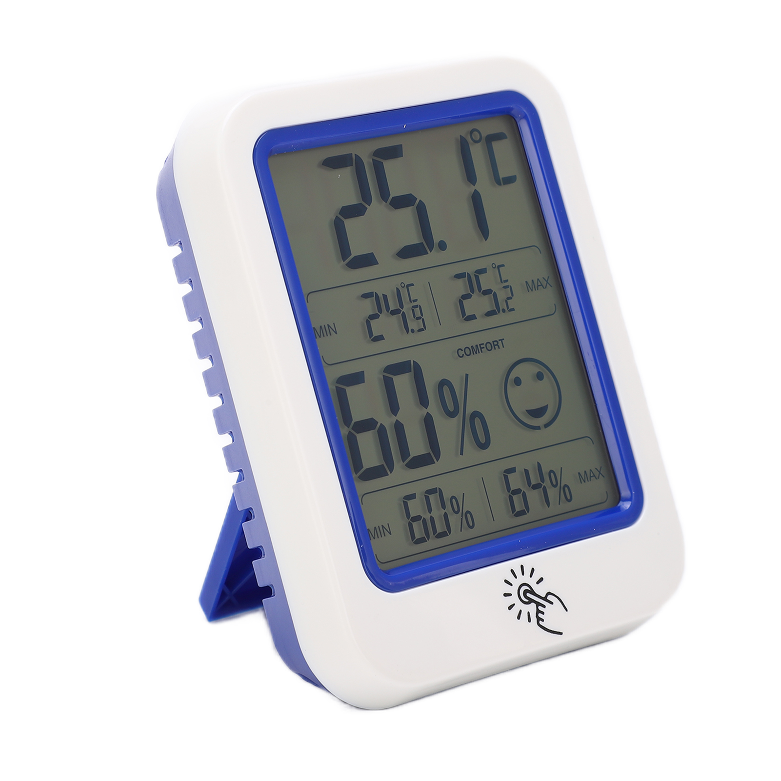 Digitales Thermometer Ow-159 Mit Lcd-display, Temperatur- Und Feuchtigkeitsanzeige, Hintergrundbeleuchtung Und Ausklappbarem Ständer. Hohe Genauigkeit Für Die Ganze Familie.