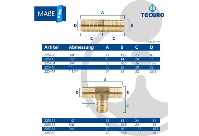 Schlauchverbinder 1/2 Zoll (13,5 mm), MS-blank, mit 2 x Schlauchschellen W4 10-16 mm - Tecuro