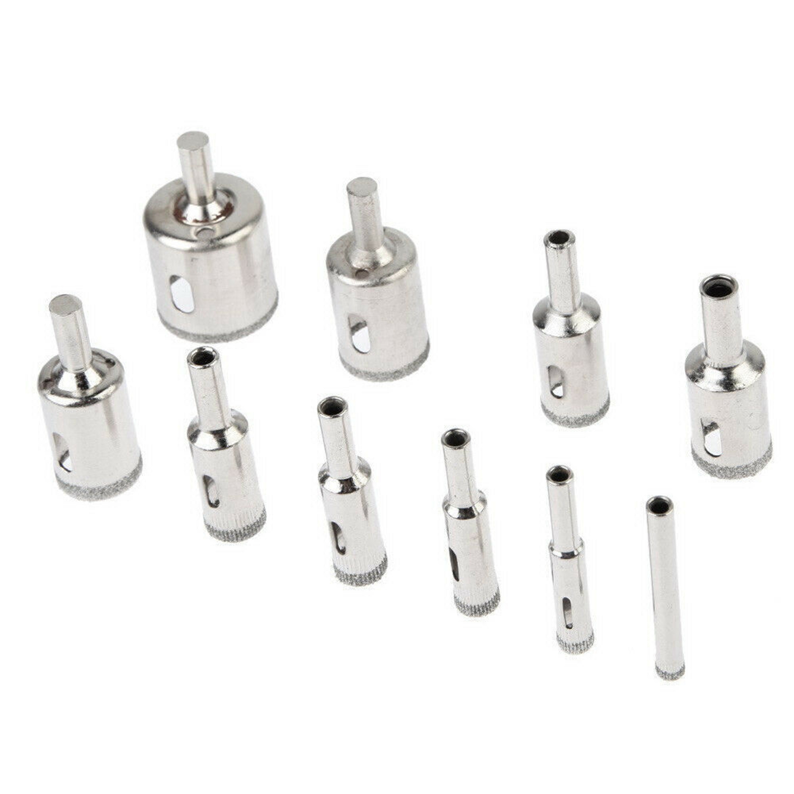 Set Aus 15 Robusten, Eisenbeschichteten Diamantbohrern Für Glas Und Keramik, Von 6 Bis 50 Mm.
