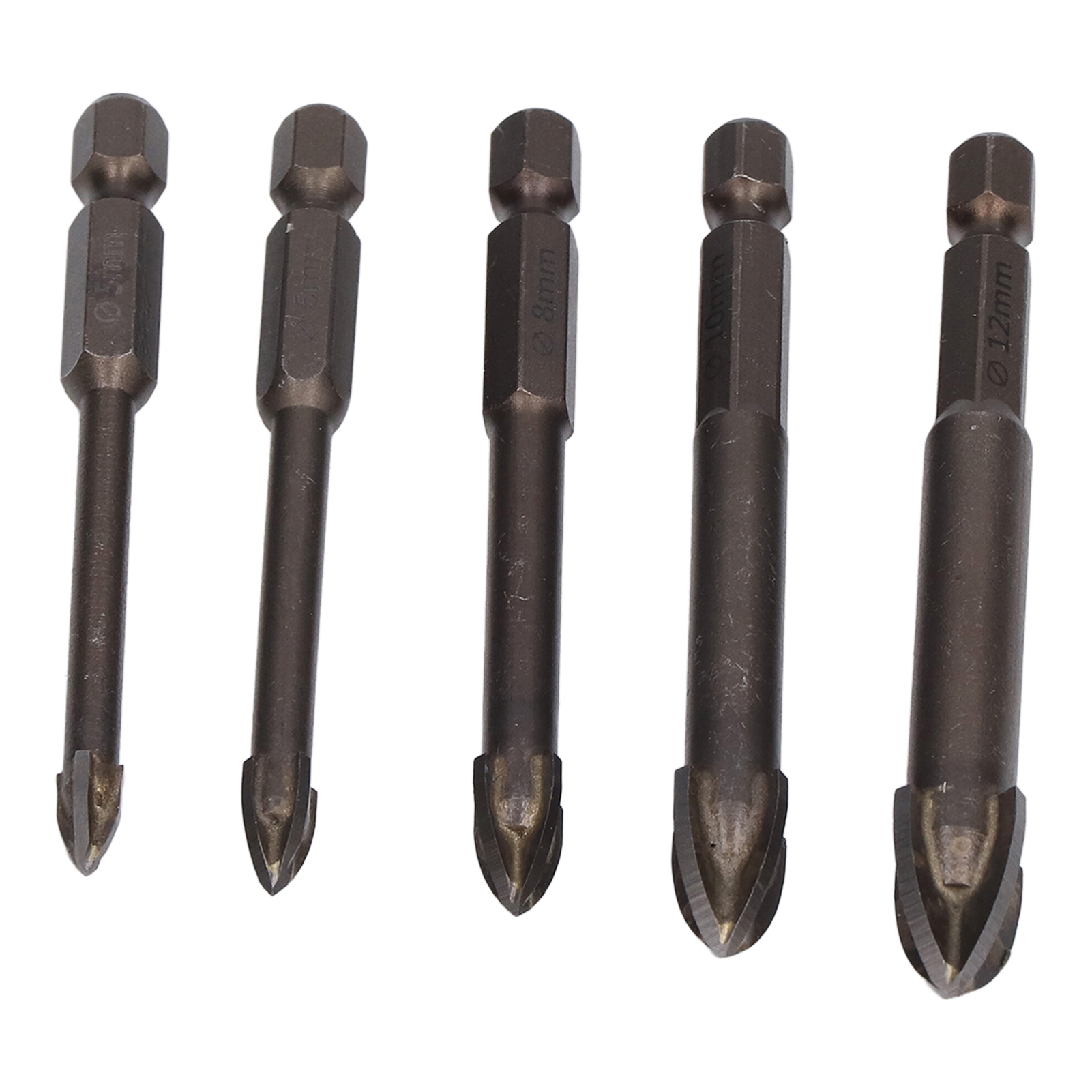 Set Mit 5 Hartmetall-sechskantbohrern Für Glas Und Beton, 6,35 Mm (1/4 Zoll) Sechskantschaft