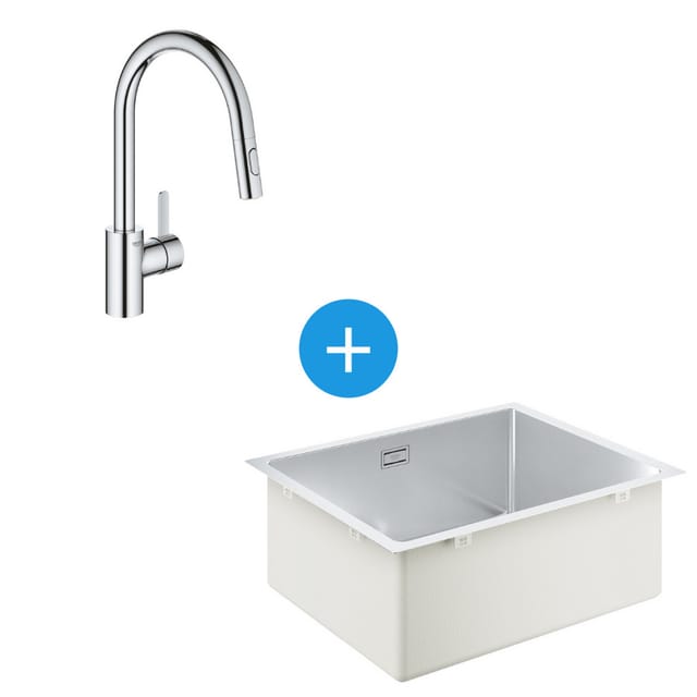 Kit K700 Küchenspüle Unterbau 540x440mm Edelstahl + Mischbatterie Ausziehbare Handbrause 2-Strahl (31574SD1-SET5) - Grohe