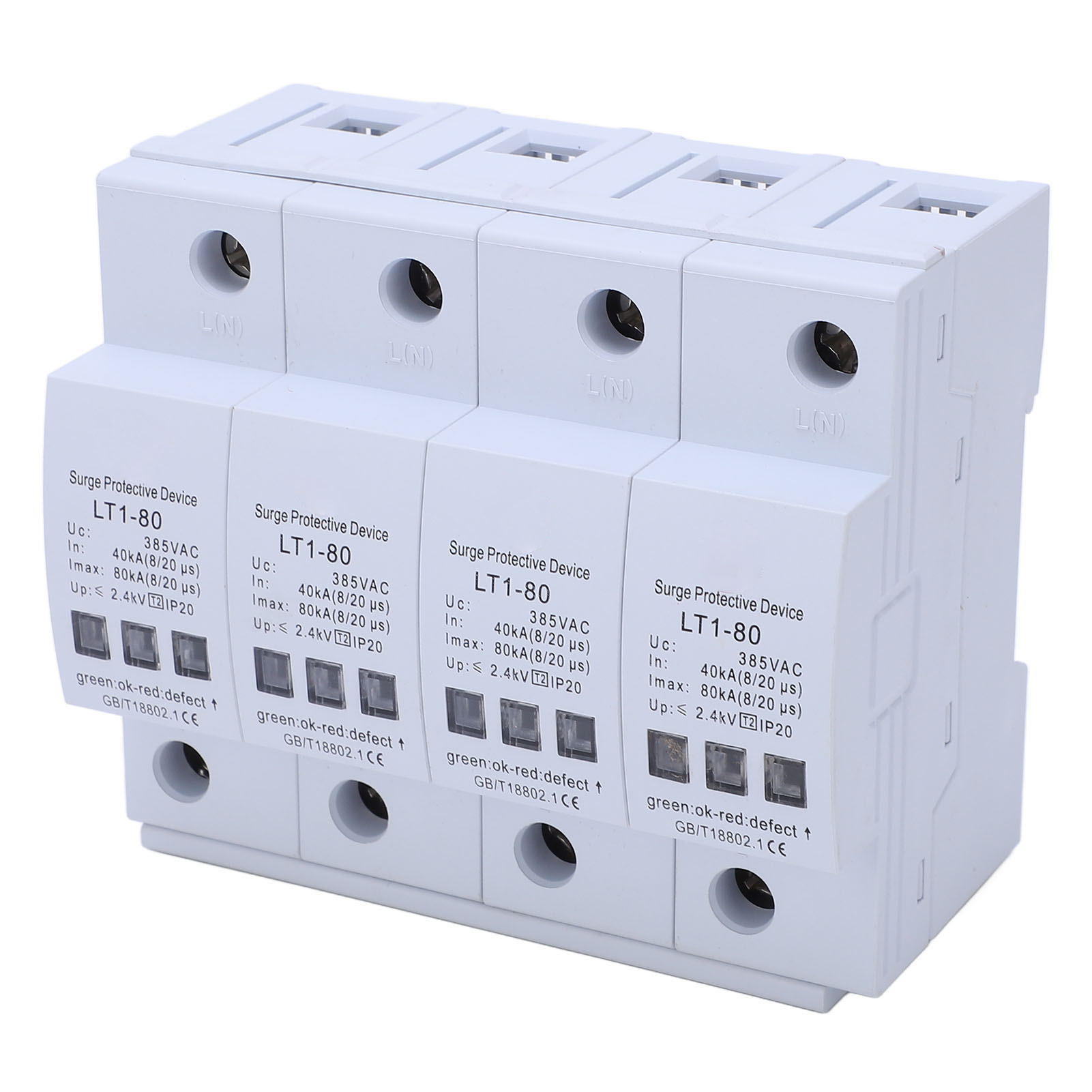 Überspannungsschutzgerät Für Wechselstrom, Modulares Design, Flammhemmend, Schnelle Ansprechzeit, Schienenmontage, 4-poliger Überspannungsableiter 40–80 Ka 385 V