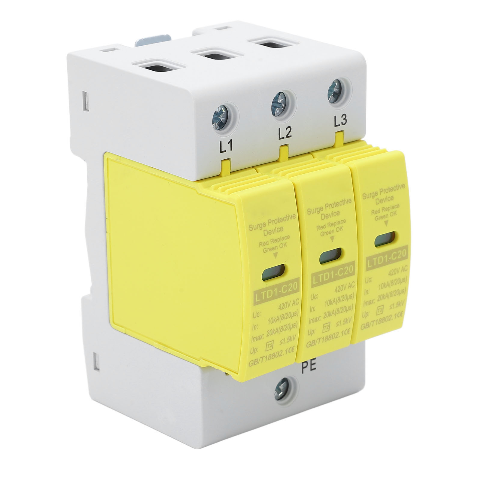 Wechselstrom-überspannungsschutzgerät, Flammhemmendes Polycarbonatgehäuse, Schnell Ansprechender Überspannungsableiter, Dreiphasig 10–20 Ka 420 V