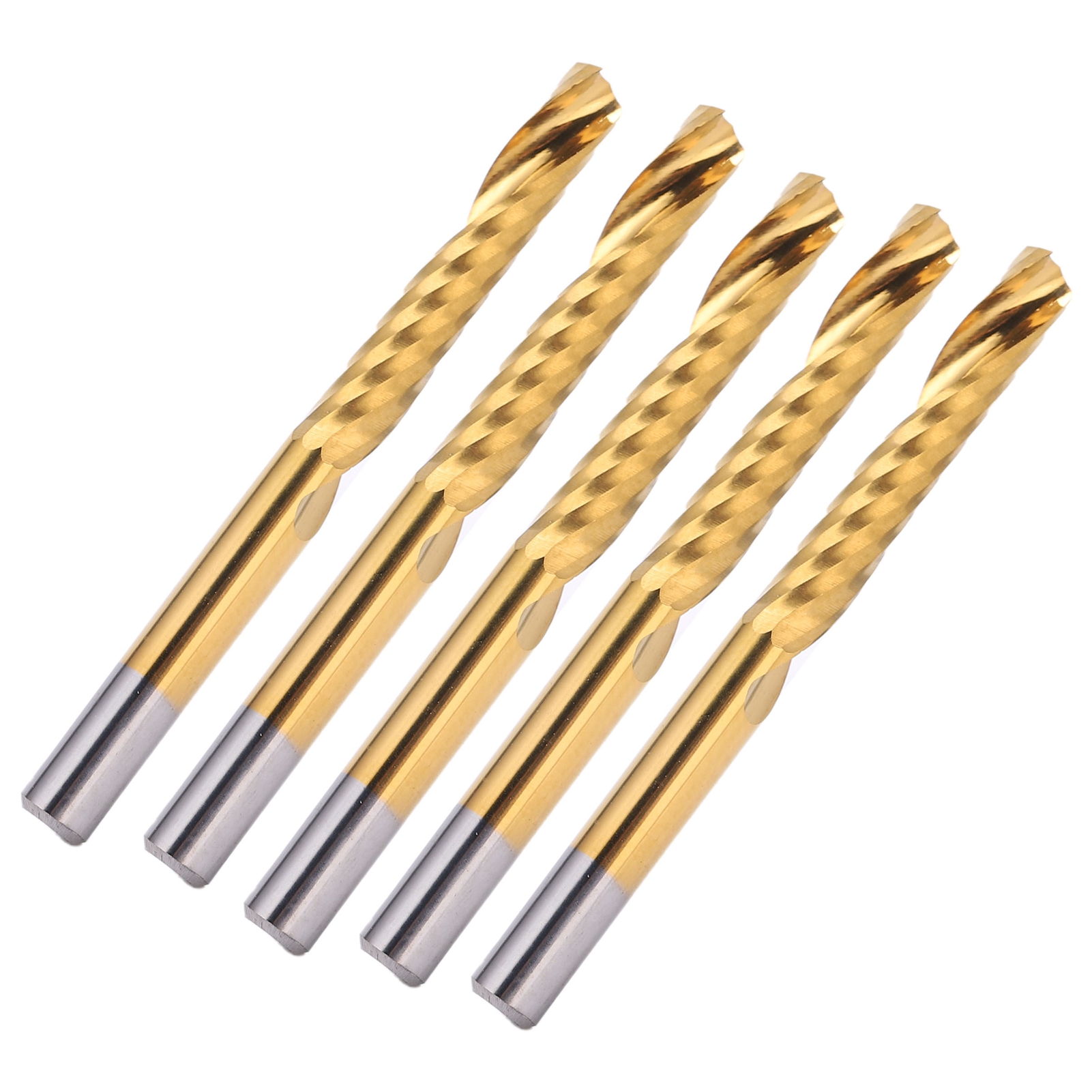 Satz Mit 5 Spiralfräsern Aus Hss, 1 Schneide, 4 X 22 X 45 Mm, Titanbeschichtet