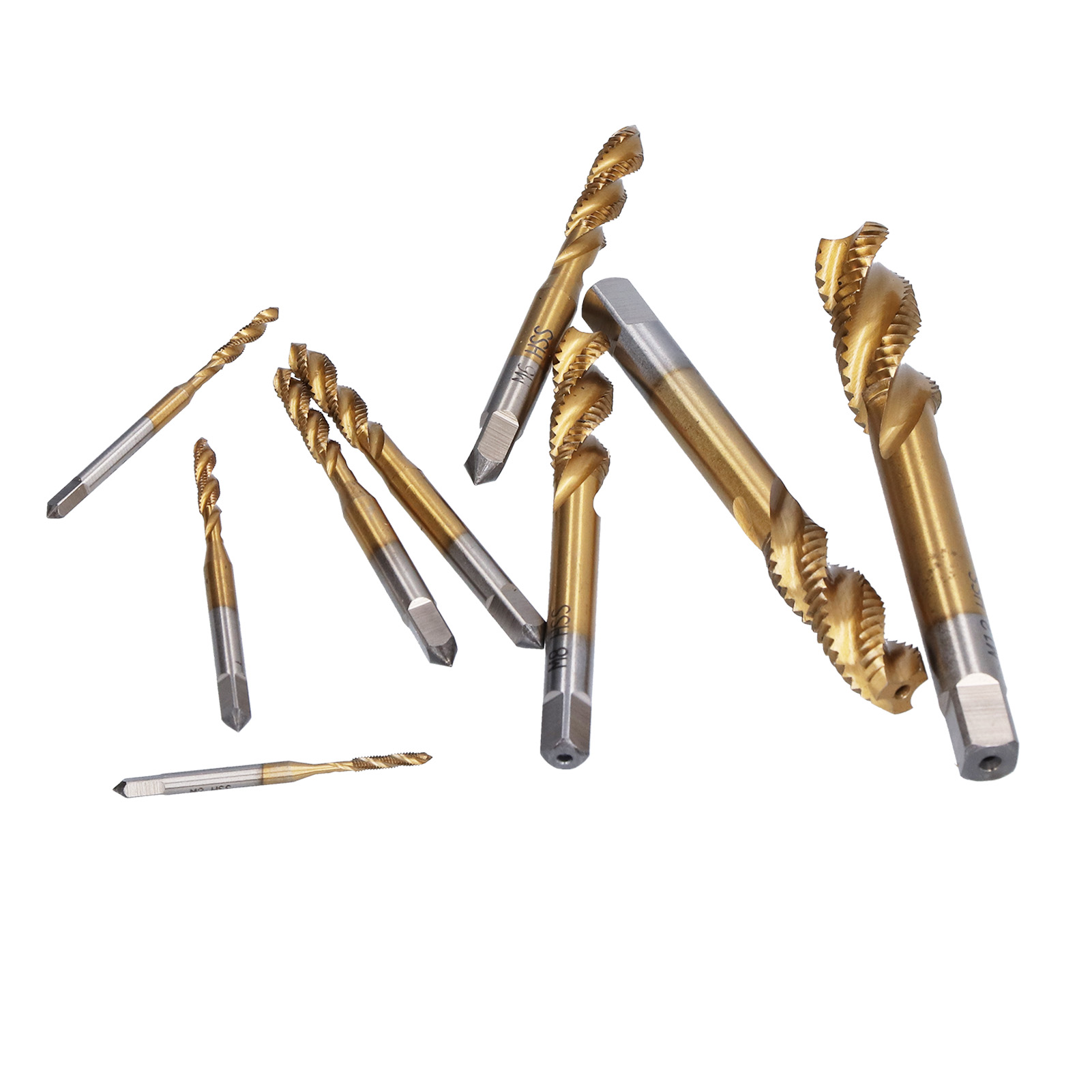 Gewindebohrer-set Aus Titanbeschichtetem Schnellarbeitsstahl Mit Spiralförmigen Nuten, Handgewindebohrer, 9 Größen M2 Bis M12