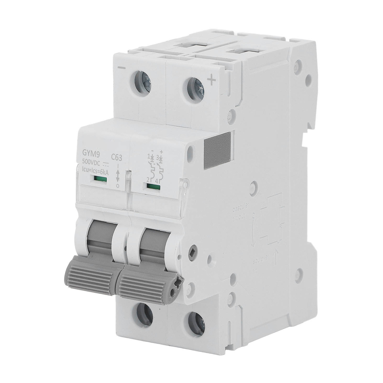 Miniatur-2p-mcb-leistungsschalter, Pneumatischer Schalter, Überlastschutz, 500 V Dc, 63 A, Für Zuhause Oder Büro.