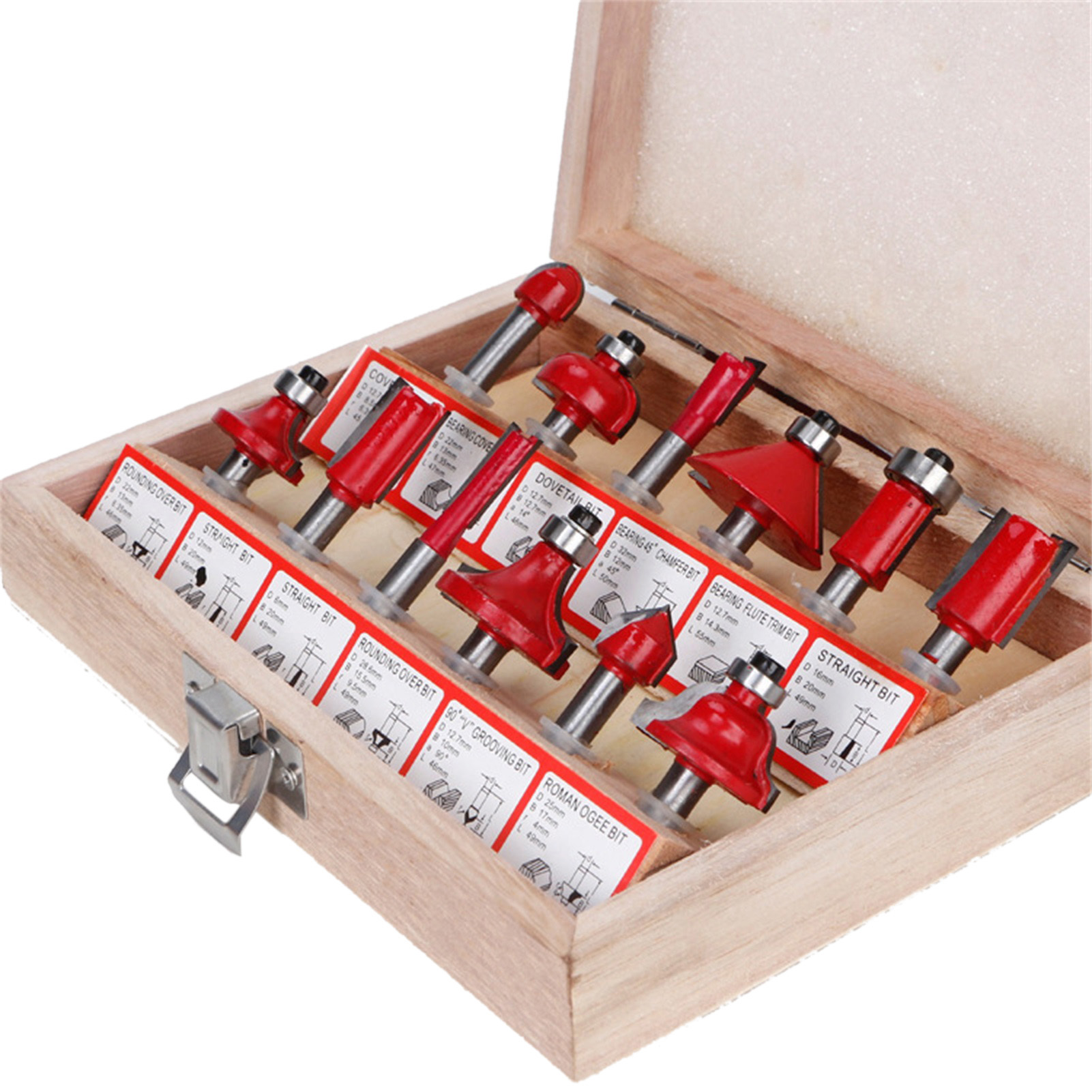Set Mit 12 Fräsern Aus Kohlenstoffstahl Für Die Holzbearbeitung, Mit 6,35 Mm (1/4") Schaft.