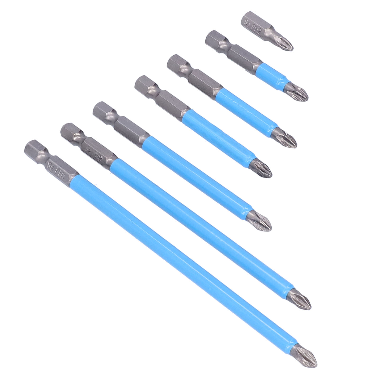 Set Mit 7 Blauen Magnetischen Ph2-schraubendreherbits Für Die Kfz-wartung