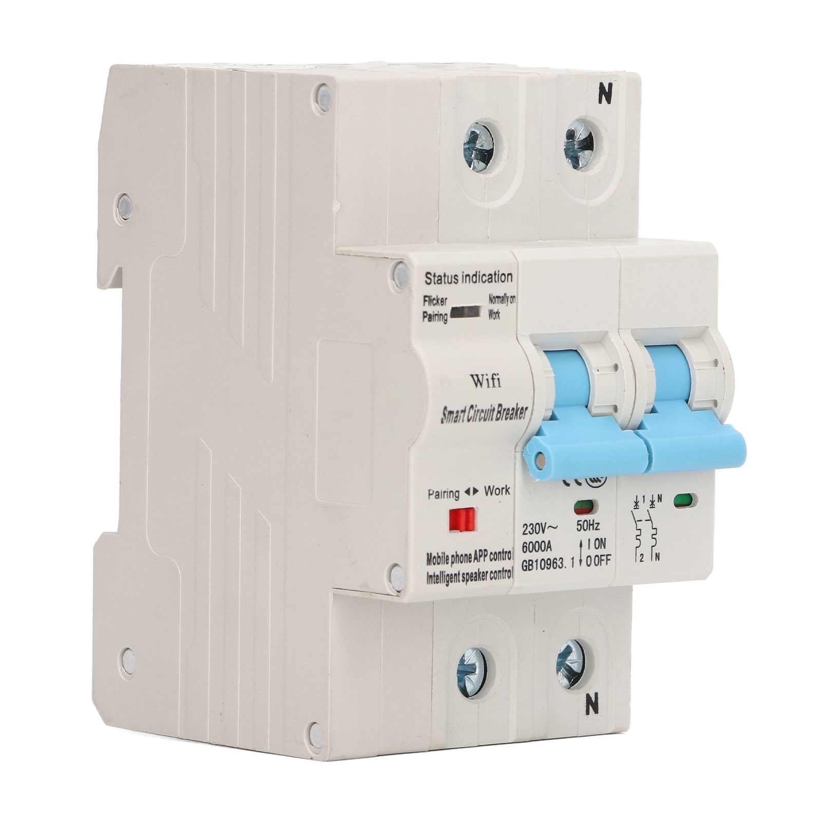 Intelligenter 2-poliger Wlan-leistungsschalter Für Din-schienenmontage Mit Fernbedienung Und Zeitverzögerung, 230 V Ac, 40 A