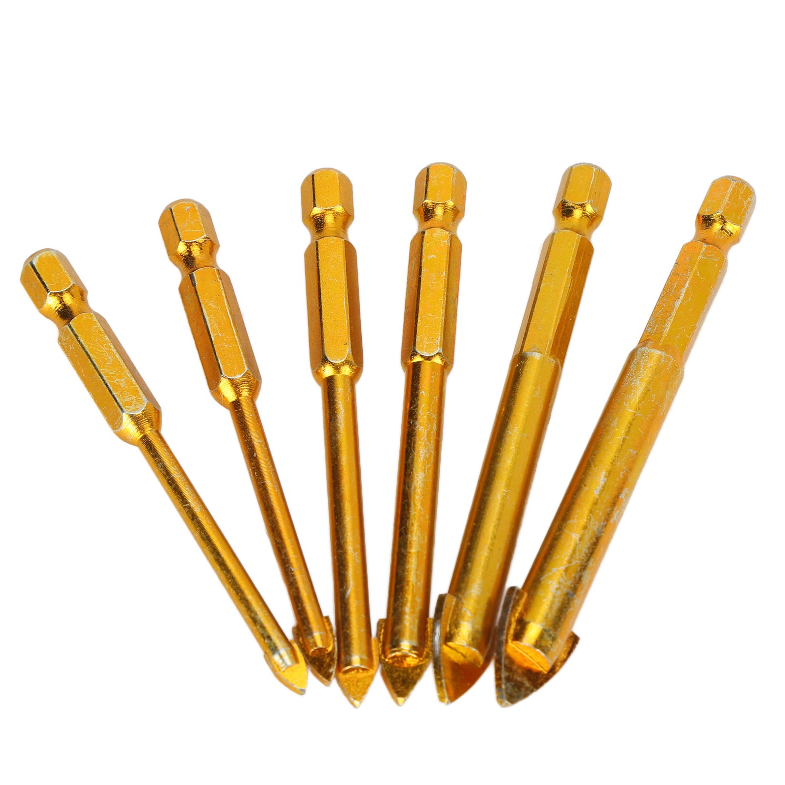 Set Mit 6 Yg6-gold-kohlenstoffstahl-steinbohrern, Glasbohrern, 1/4"-sechskantschaft