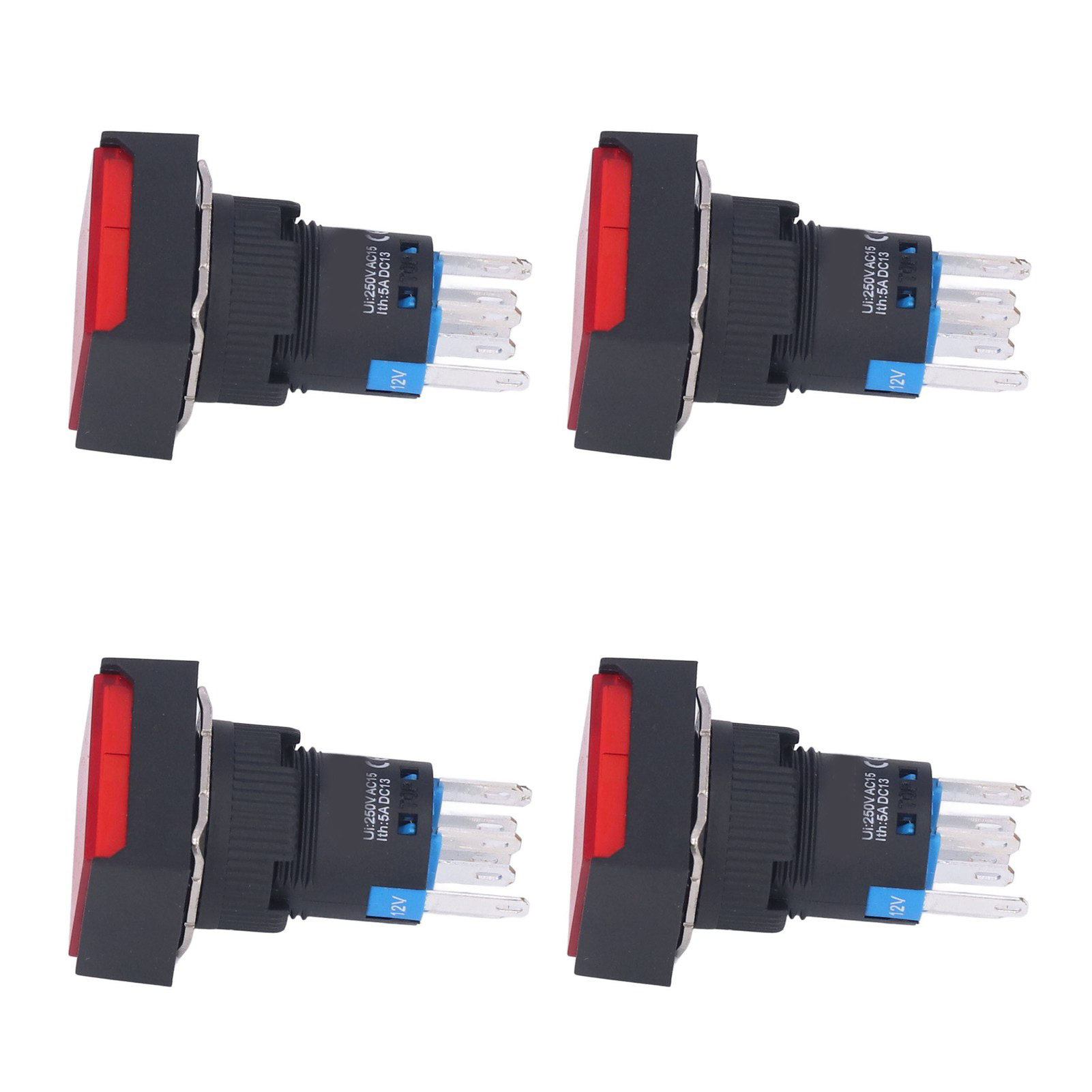 Packung Mit 25 Quadratischen Drucktaster-mikroschaltern, Aus Abs-messing, Selbstverriegelnd, Mit Kontrollleuchte, 16 Mm, 12 V, Rot.