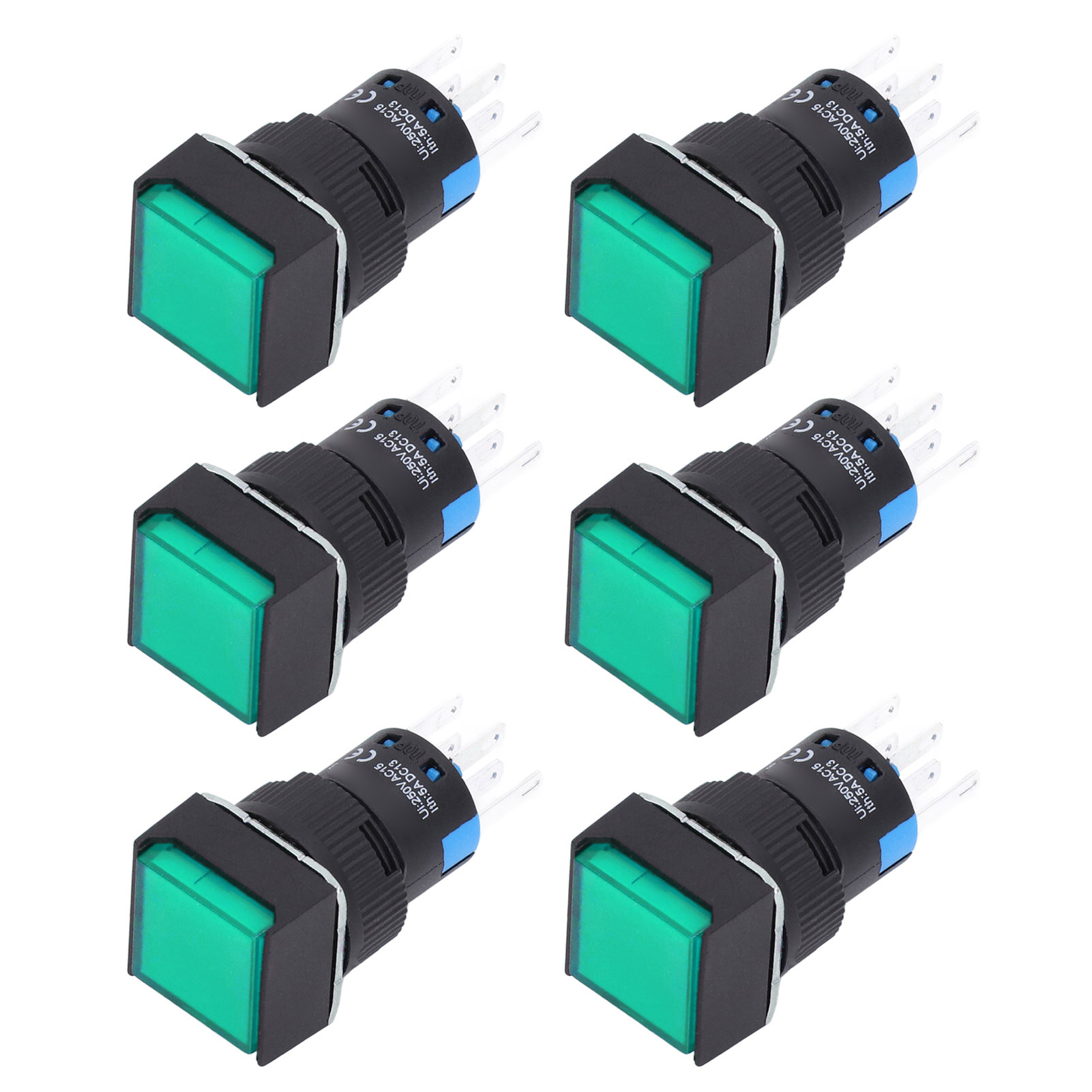 Packung Mit 25 Quadratischen 8-poligen Drucktastern, Selbstverriegelnd Und Mit Kontrollleuchte, Für Verteilerkästen, 16 Mm, 220 V, Grün