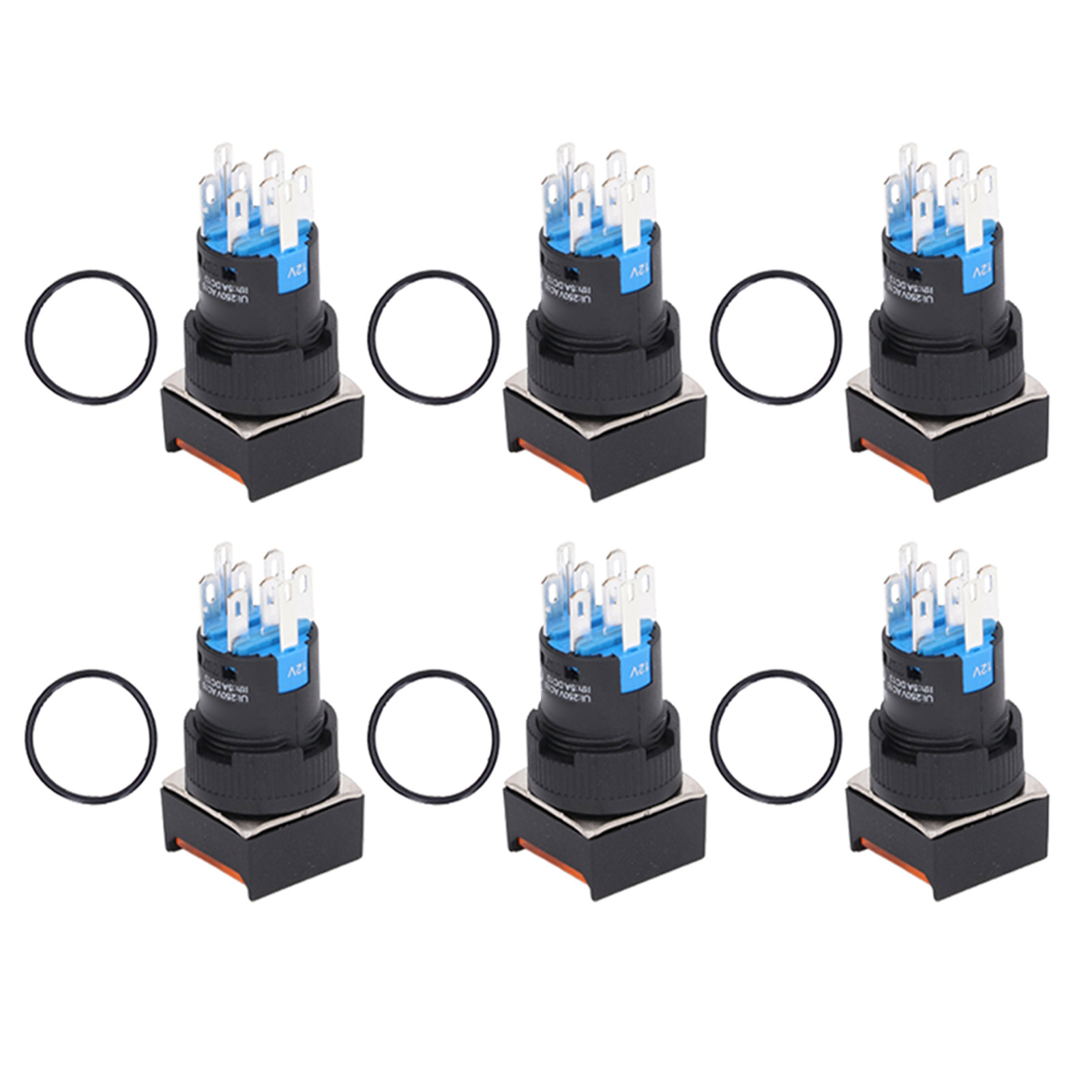 Packung Mit 25 Quadratischen Drucktastern Aus Abs-messing, 8 Pins, Selbstverriegelnd, Mit Kontrollleuchte, 16 Mm, 12 V, Gelb