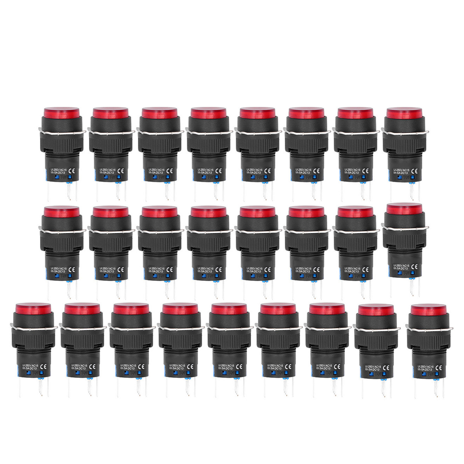 Packung Mit 25 Miniatur-runddrucktastern (16 Mm) Mit Automatischer Rückstellung Und 12-v-kontrollleuchte Für Automatisierungsgeräte (rot).