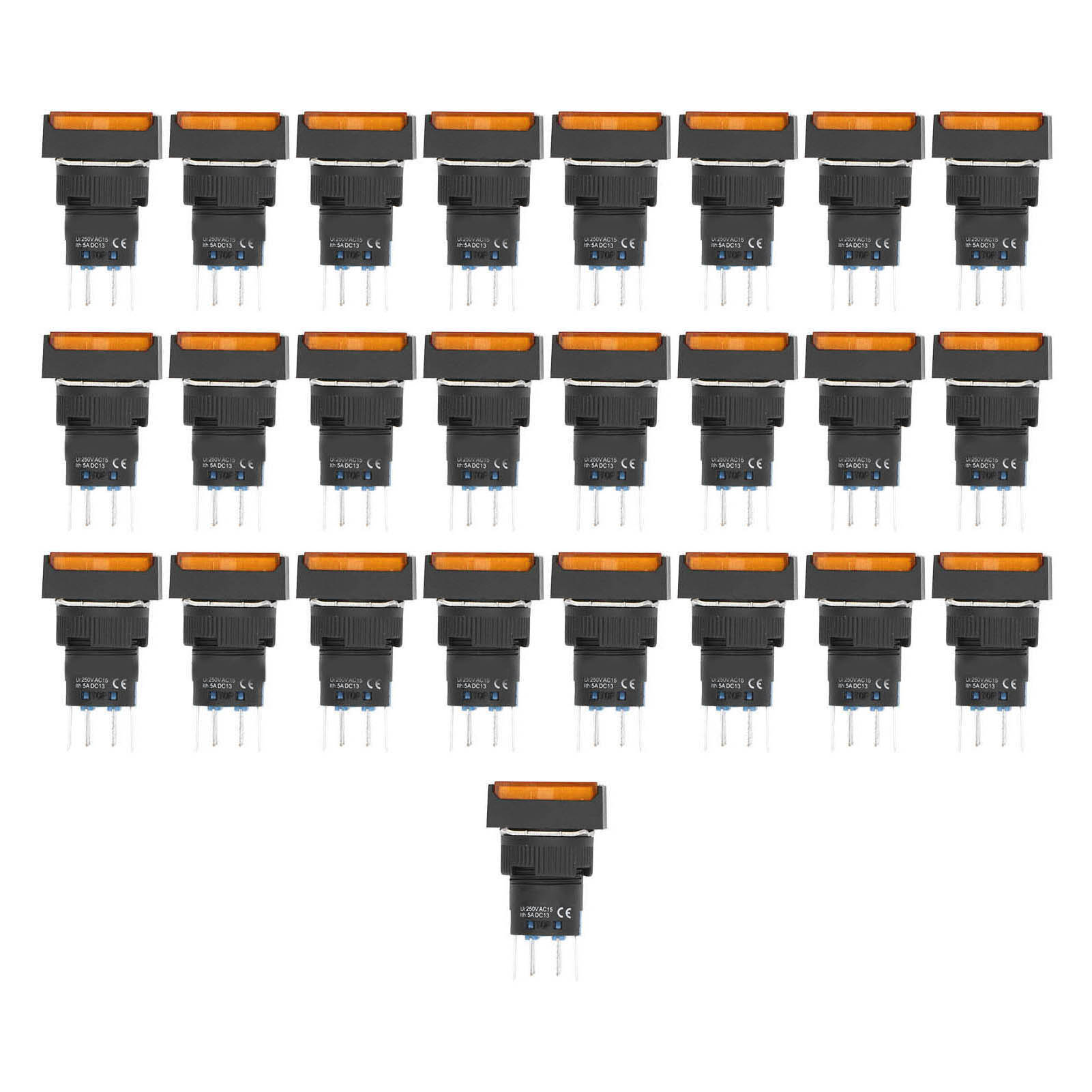 25 Rechteckige, Selbstverriegelnde Momenttaster Mit Kontrollleuchte 220 V Bemla1622dsj 16 Mm (gelb)