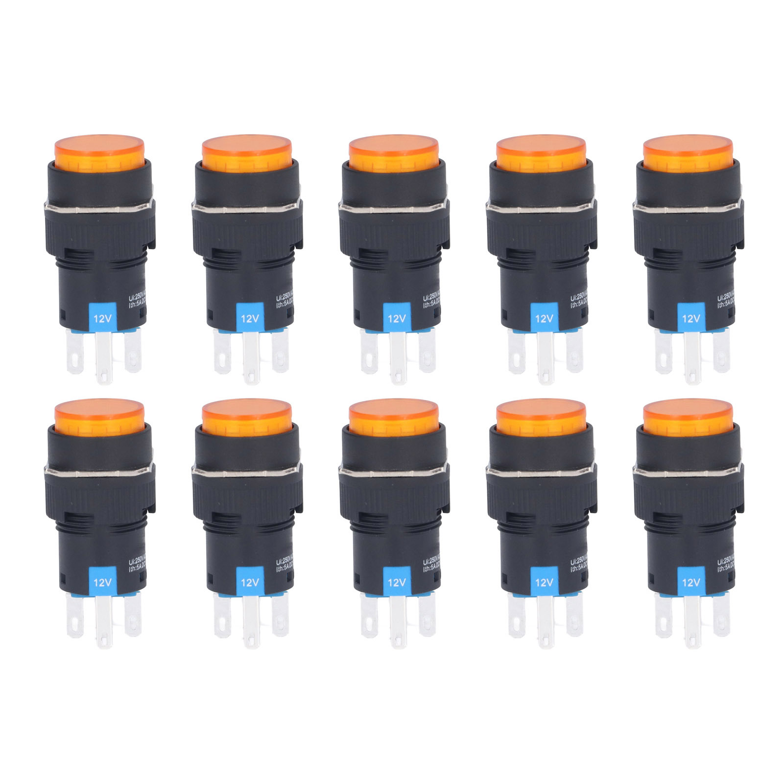 Packung Mit 25 Selbstverriegelnden Momenttastern, 8 Pins, Rund, 16 Mm, Mit Kontrollleuchte, 12 V, Gelb.