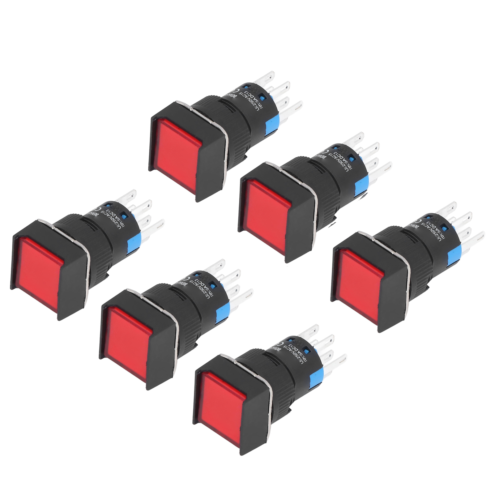 Packung Mit 25 Drucktastern Mit Kontrollleuchte, 16 Mm Quadratisch, Selbstverriegelnd, Kleine 24 V 5 A Leistungsschalter (rot)