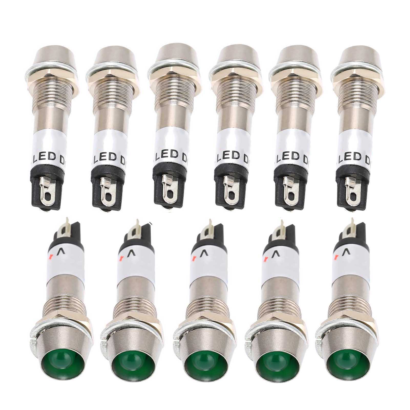 Packung Mit 10 Ac 220v Kontrollleuchten, 8mm Befestigungsloch, Grüne Farbe.