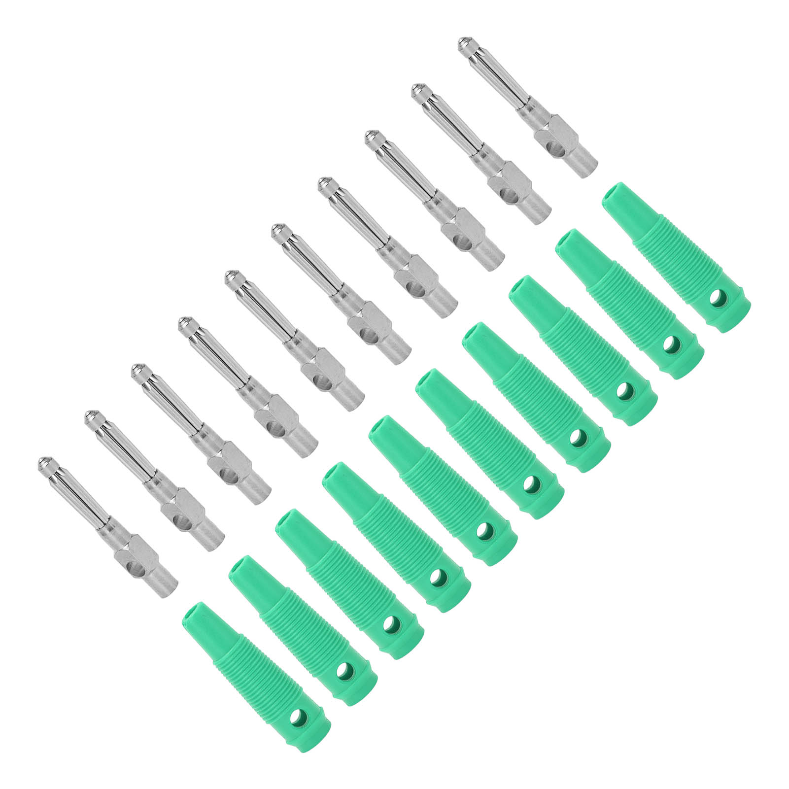 Packung Mit 10 Stapelbaren 7-poligen Bananensteckern Aus Kupfer (4 Mm), 1000 V, 32 A, Mit Flexibler Schutzhülle, Zum Einschrauben, Grün