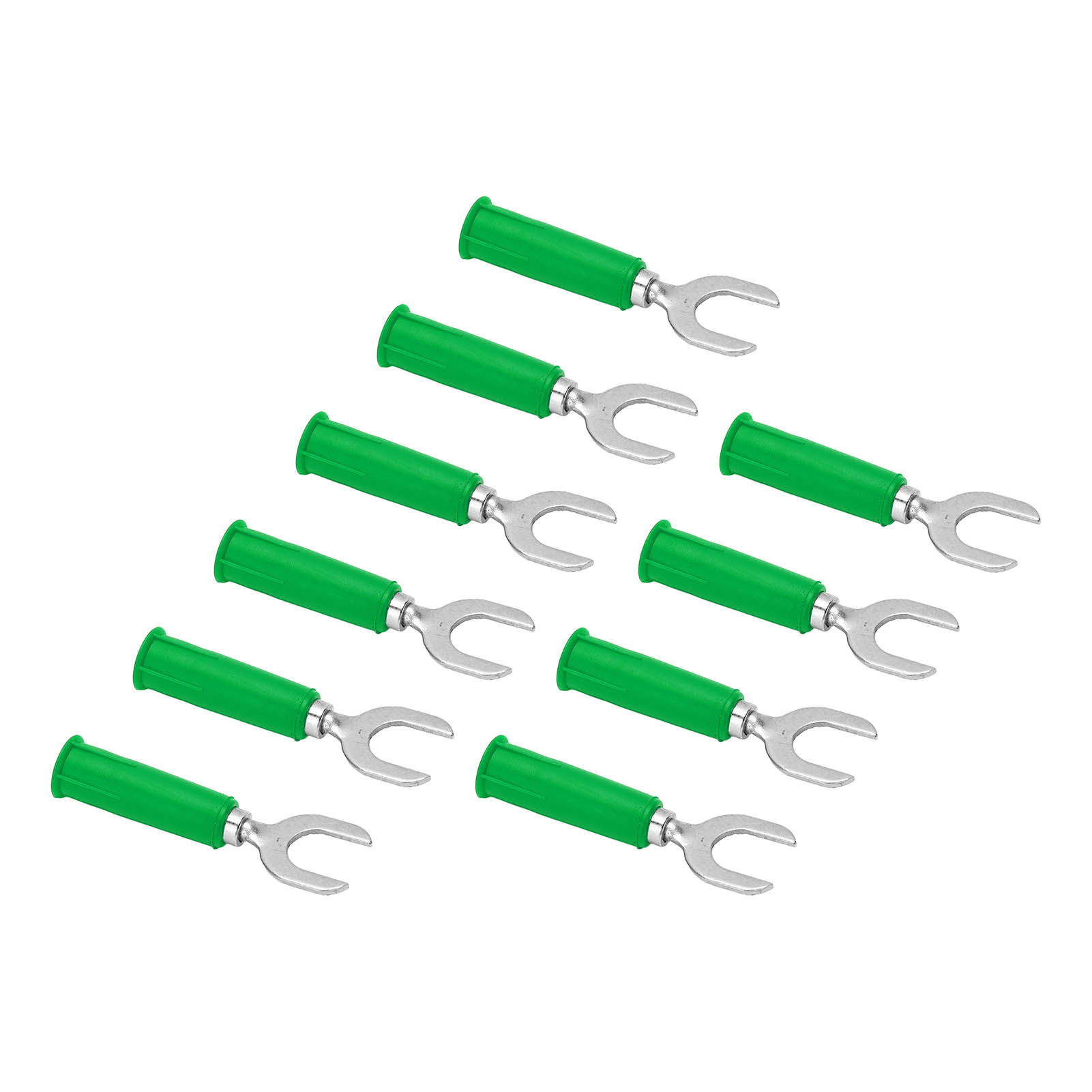 Packung Mit 10 Gabelkabelverbindern Aus Messing, Pvc-optik, 4 Mm (0,2 Zoll) Bohrung, 8 Mm (0,3 Zoll) U-förmiger Stecker, Grün