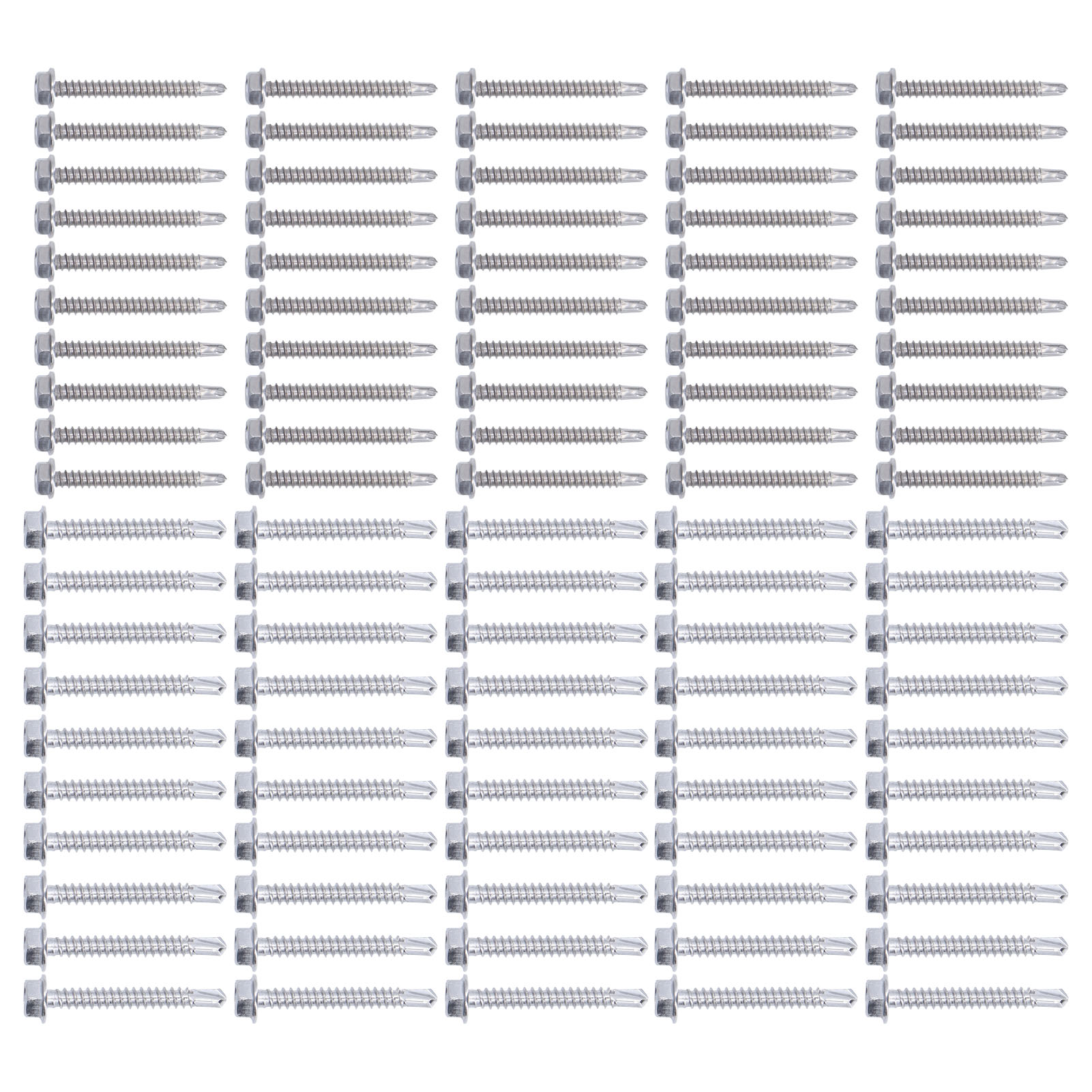 Sortiment Mit 100 Selbstbohrenden Sechskantschrauben Inklusive Unterlegscheiben, Aus Edelstahl 304, 4,2 X 38 Mm Und 4,8 X 38 Mm