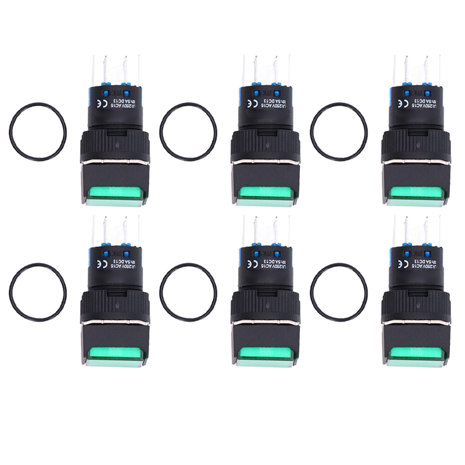 Packung Mit 25 Quadratischen Drucktastern Aus Abs-messing, 8 Pins, Selbstverriegelnd, Mit Kontrollleuchte, 16 Mm, 12 V, Grün