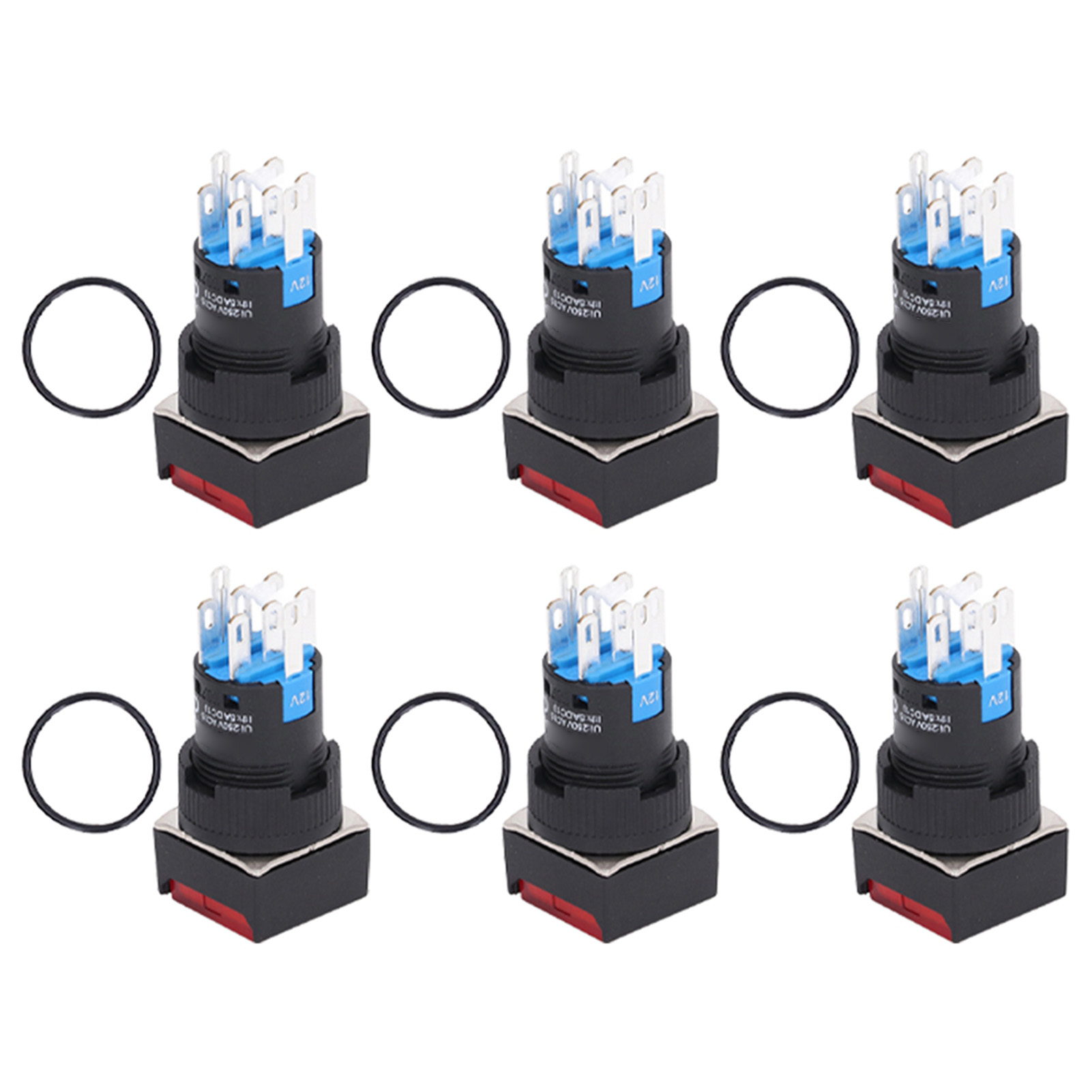 25 Quadratische Drucktaster Aus Abs-messing, 8-polig, Selbstverriegelnd Mit Kontrollleuchte, 16 Mm, 12 V Led