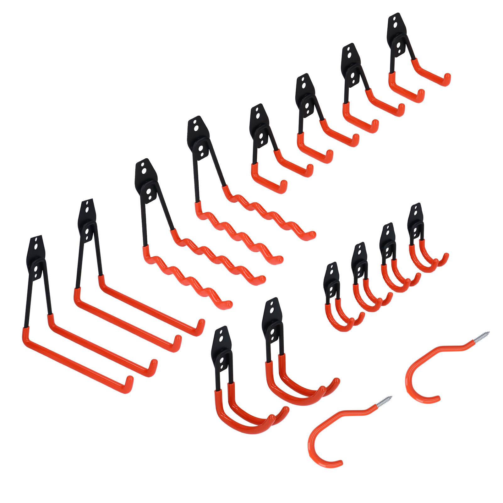 Set Aus 16 Garagenhaken Aus Eisen Und Pvc Zur Aufbewahrung Von Werkzeugen, Fahrrädern, Leitern Und Kinderwagen.