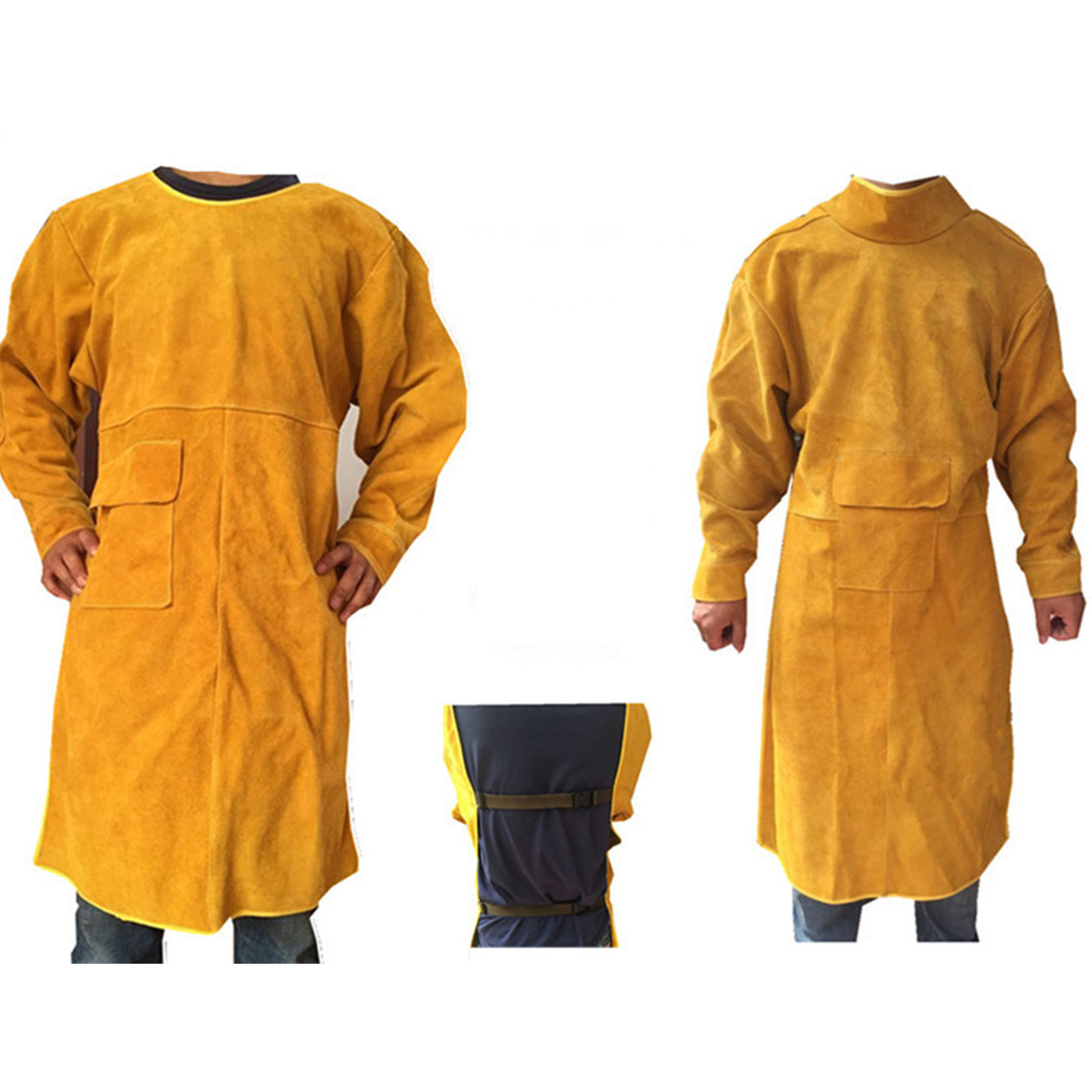 Schweißerschürze Aus Leder, Stehkragen, Lange Ärmel, Flammhemmend, Schutzkleidung Für Schweißer, 92 Cm / 36,2 Zoll