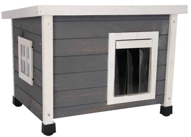 Kerbl - Katzenhaus Rustica Katzenhütte Holz wei¤/grau Plexiglasfenster Katzenvilla