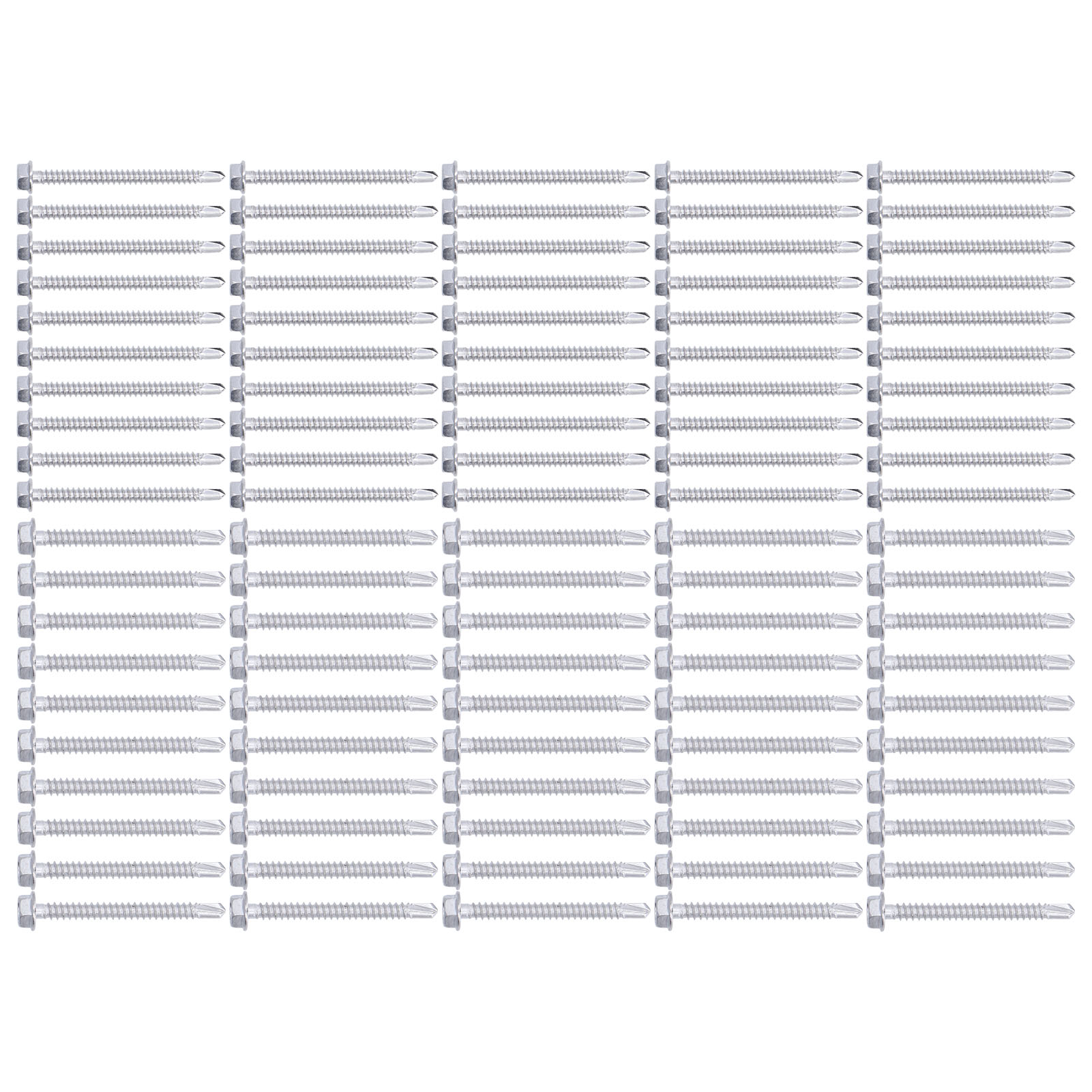 Sortiment Mit 100 Selbstbohrenden Sechskantschrauben Inklusive Unterlegscheiben, Aus Edelstahl 304, 4,2 X 50 Mm + 4,8 X 50 Mm