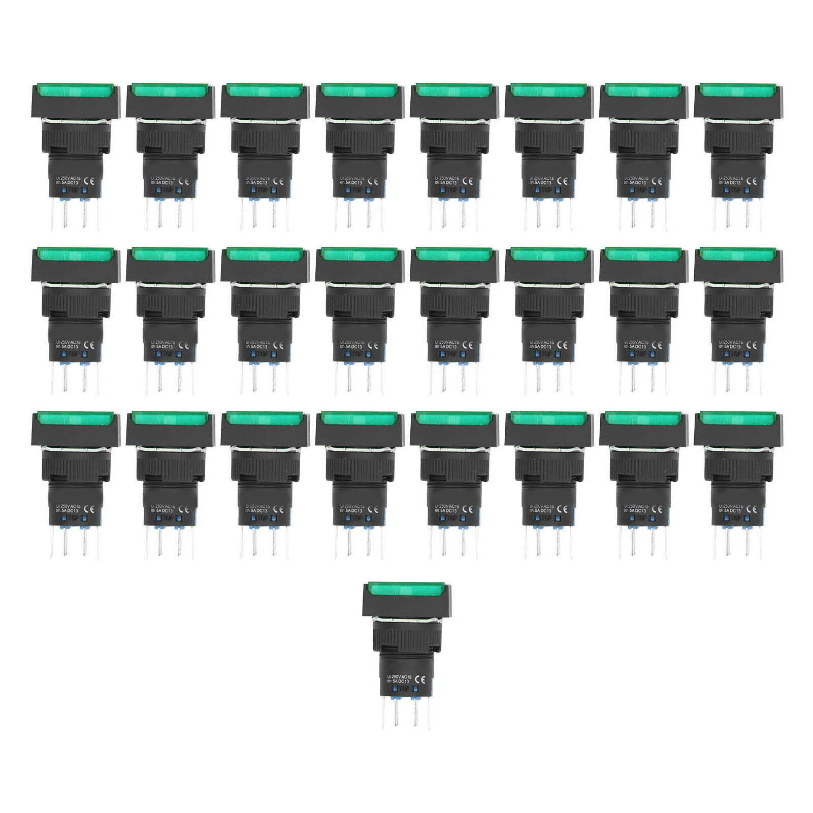 25 Rechteckige, Selbstverriegelnde Momenttaster Mit Kontrollleuchte 220 V Bemla1622dsj 16 Mm (grün)